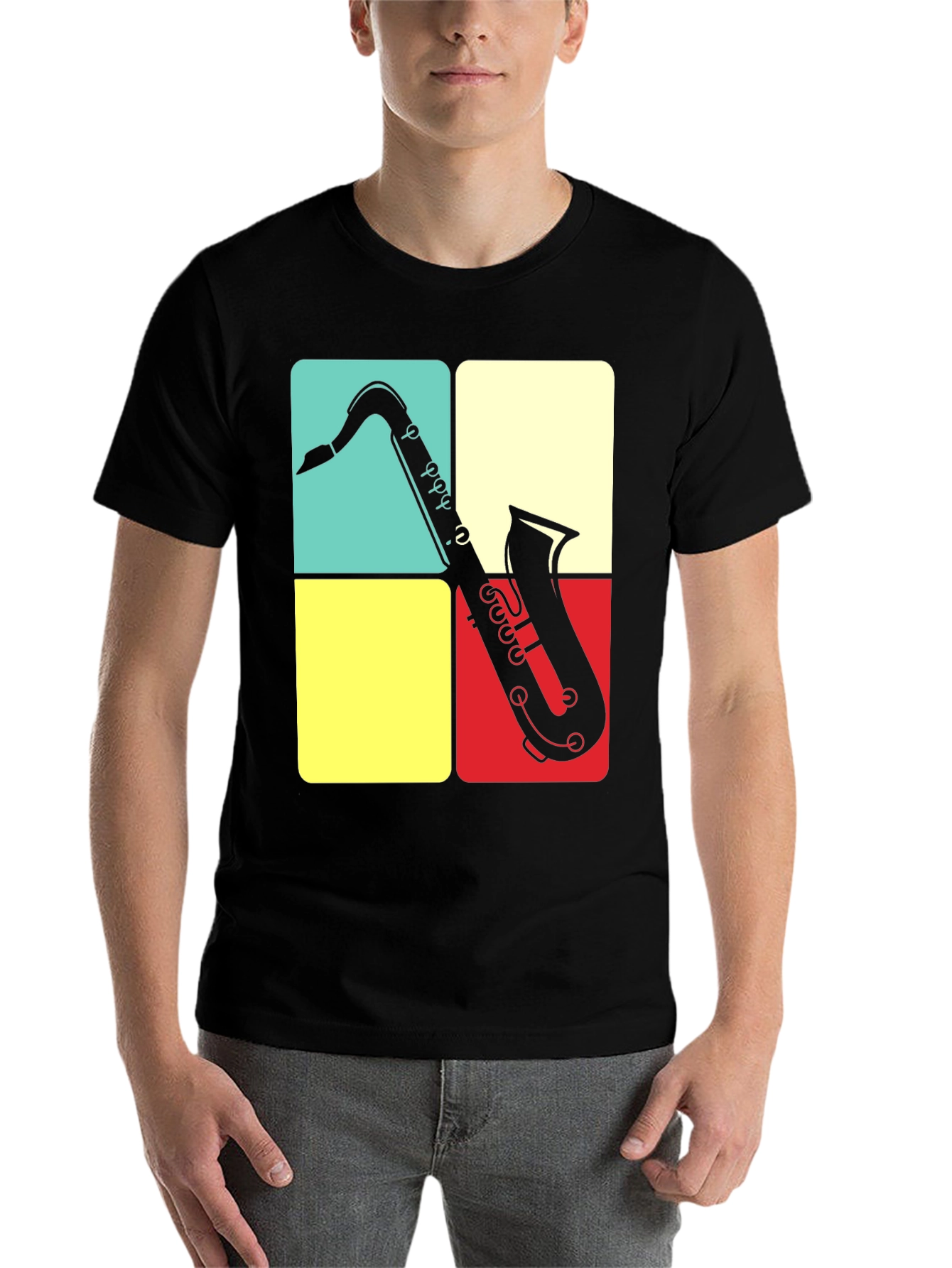 Black Saxophone Graphic Tee | Retro Musical Shirt view 7