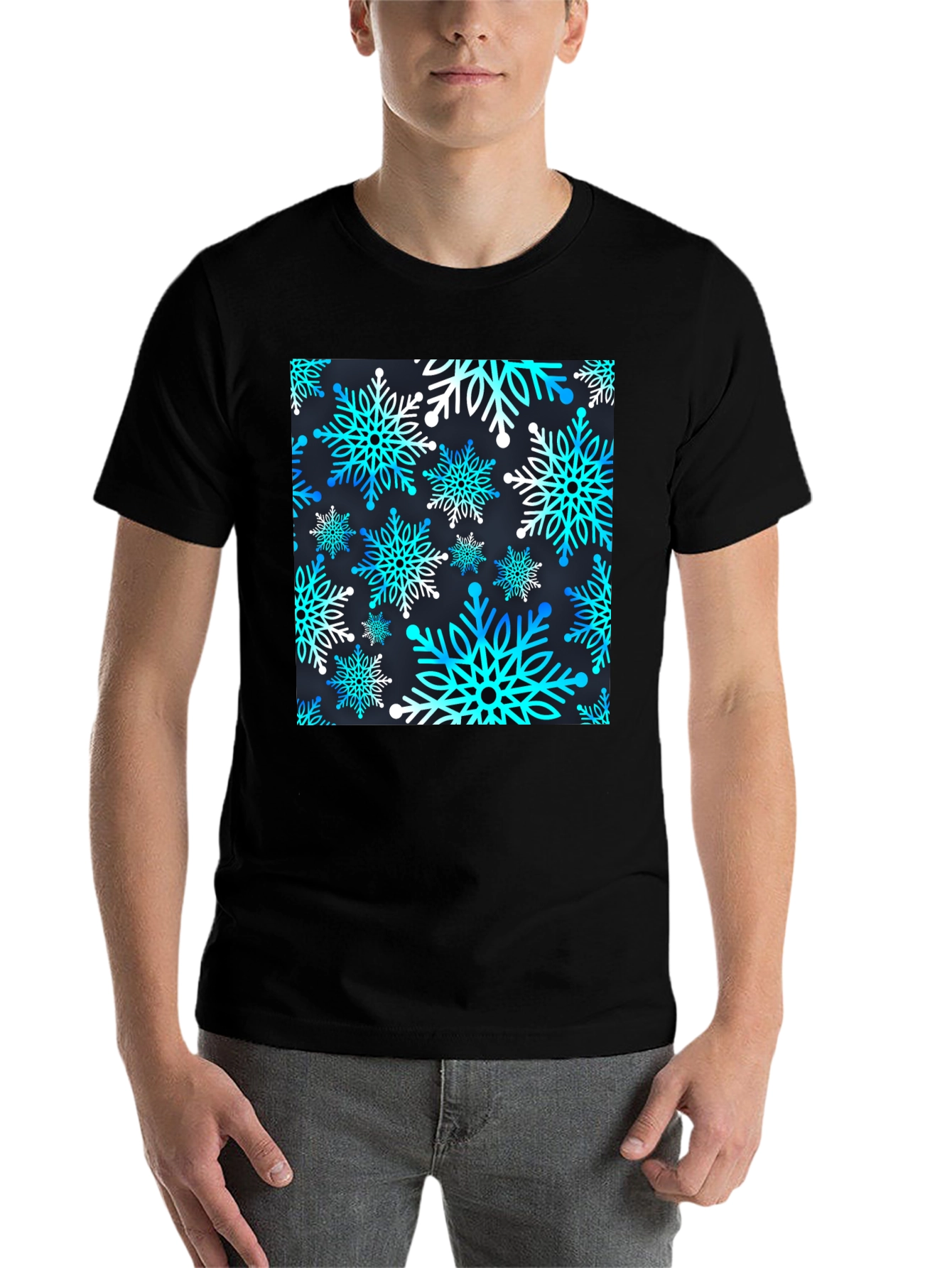 Black Snowflake Pattern T-Shirt view 7