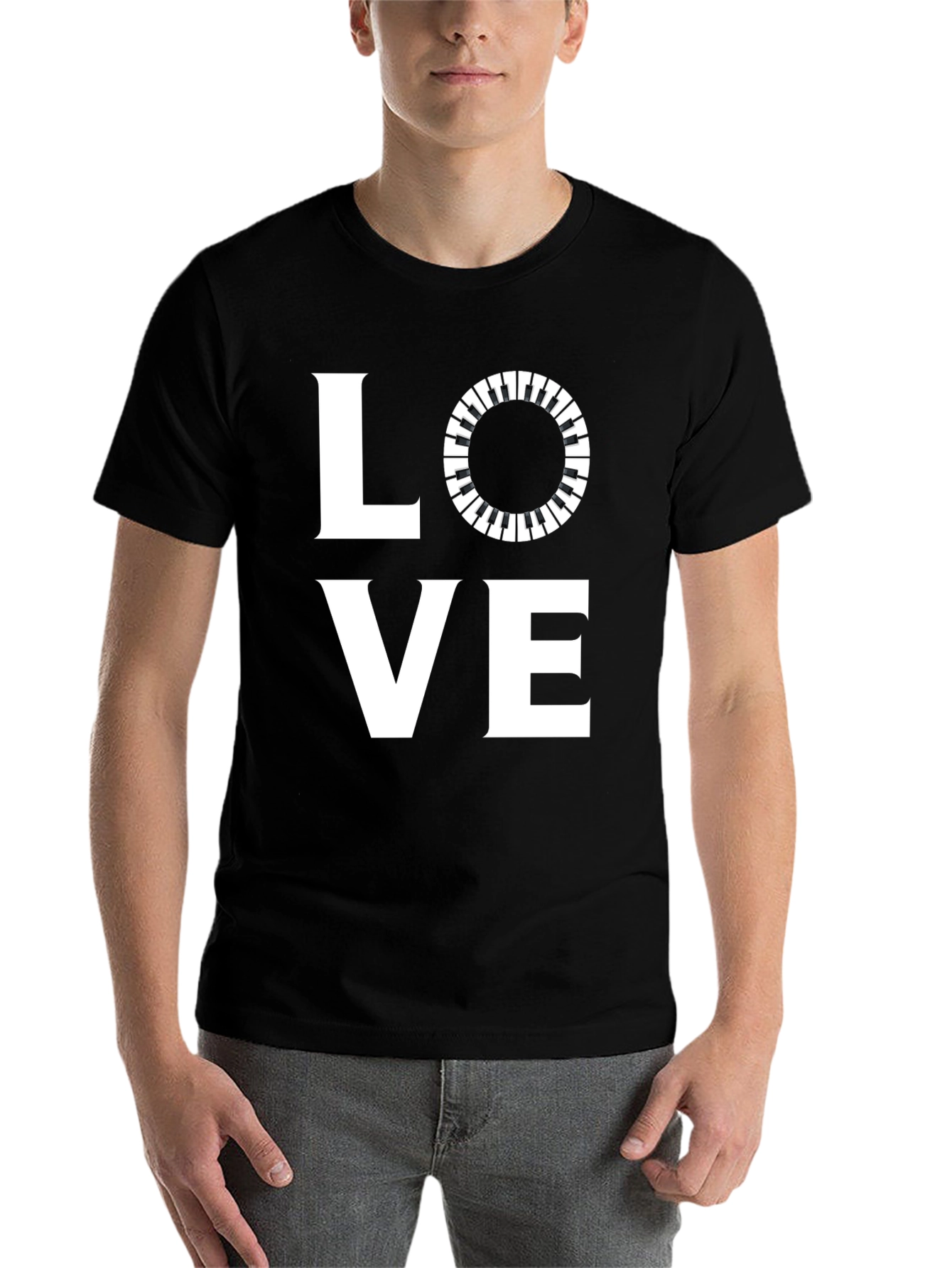 Black Love Music T-Shirt - Piano Keys Design view 7