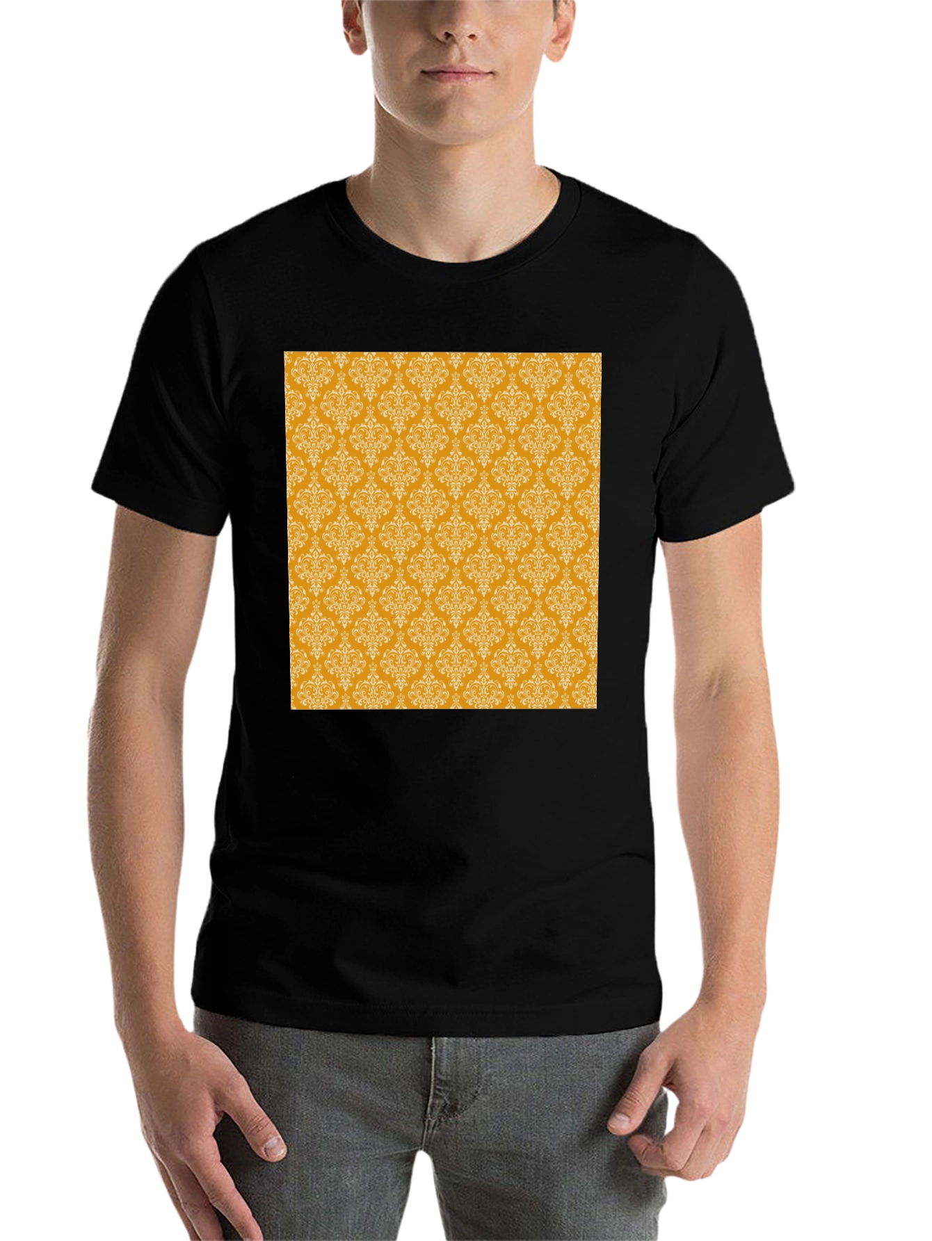 Black Stylish Black Tee with Gold Pattern view 7