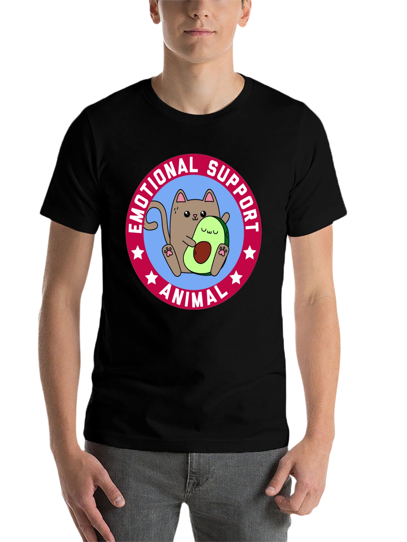 Black Emotional Support Animal T-Shirt - Cat & Avocado view 7