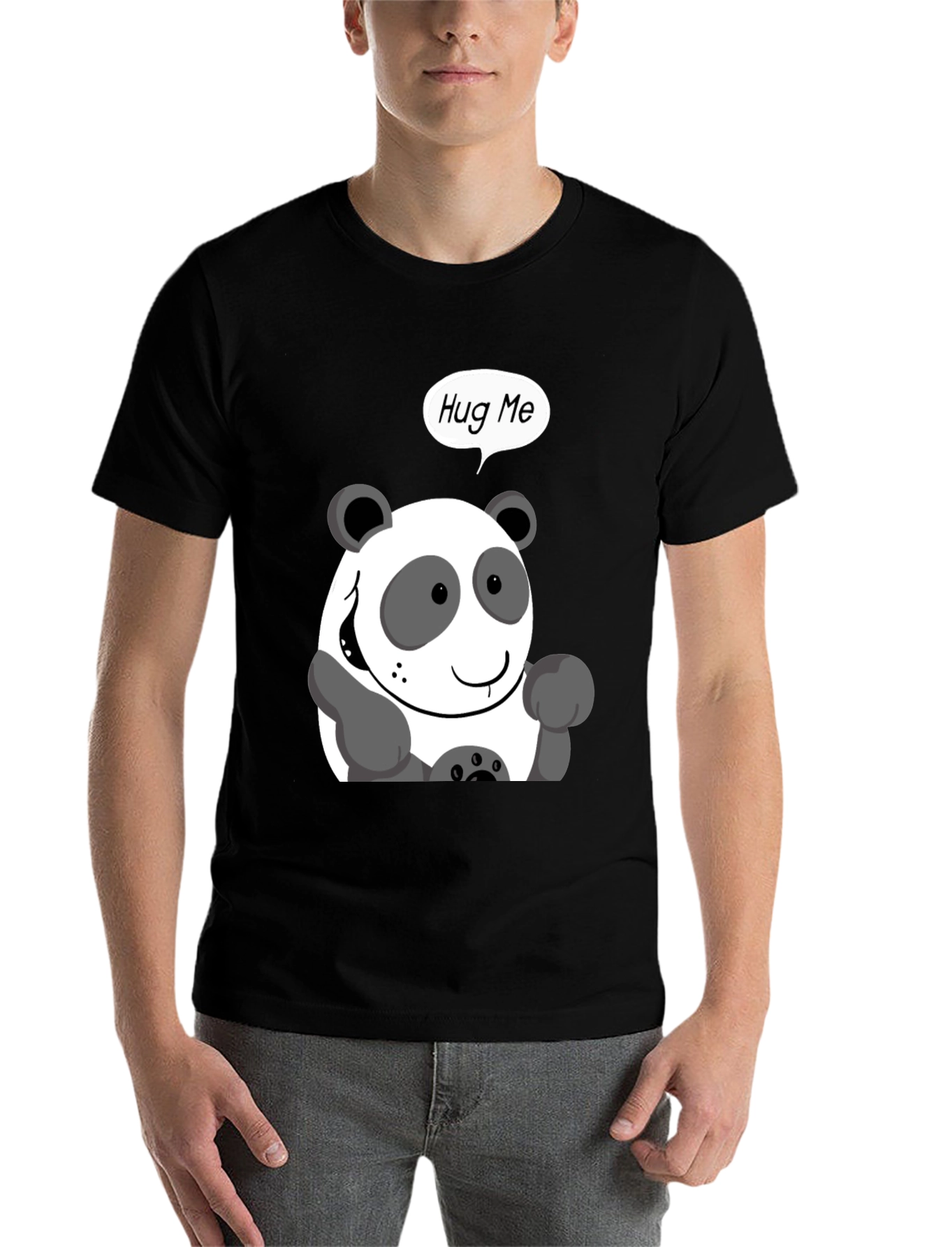 Black Hug Me Panda Graphic Tee - Black Casual Shirt view 7