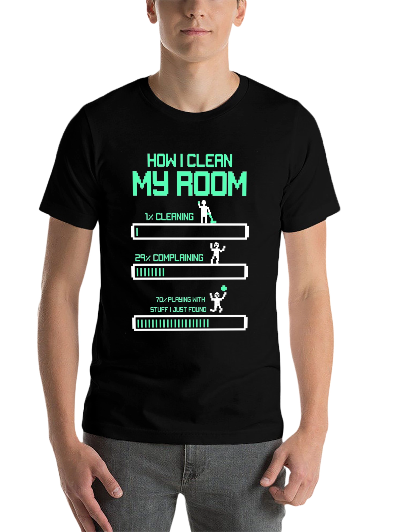 Black Funny "How I Clean My Room" Gamer T-Shirt view 7