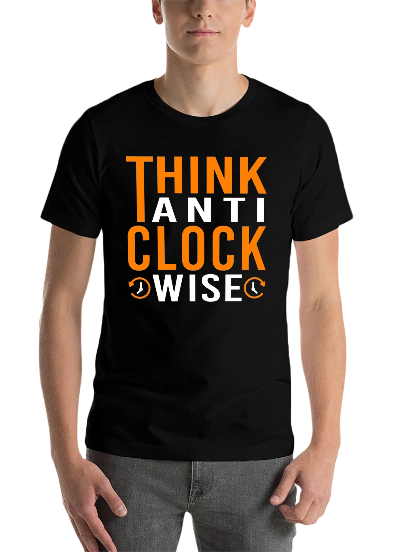 Black Think Anti Clockwise T-Shirt - Unique Design view 7