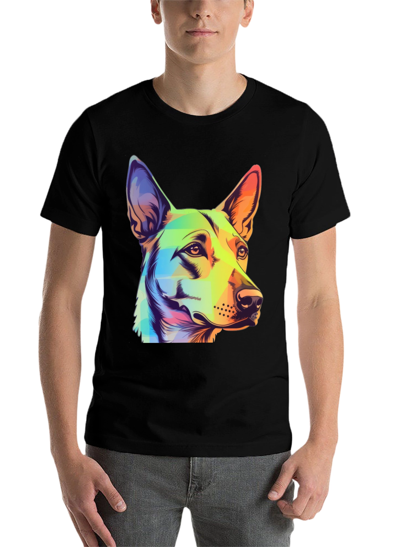 Black Colorful Dog Graphic Tee - Unique Animal Art view 7