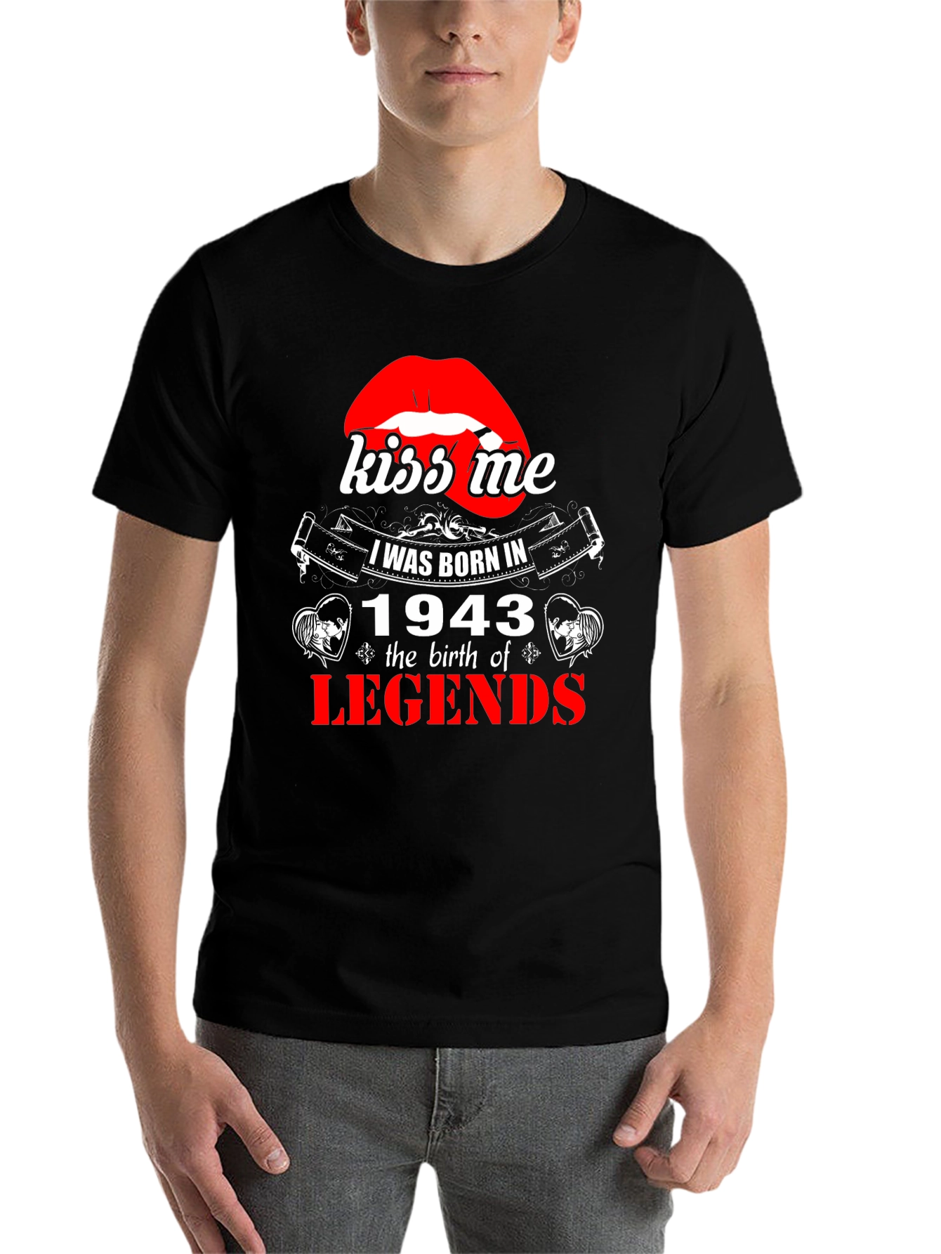Black Kiss Me - Born in 1943 - Legend T-Shirt view 7