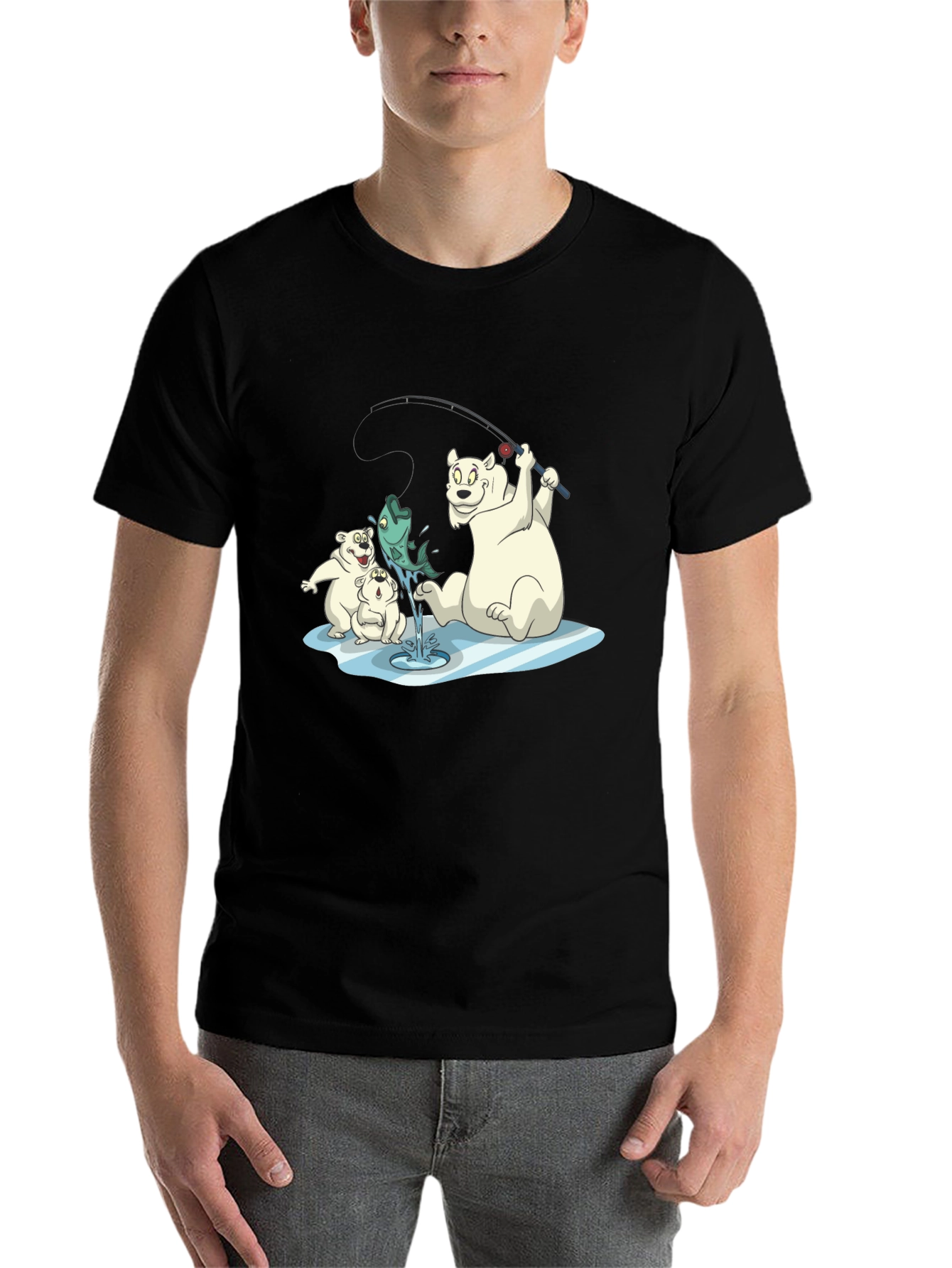 Black Polar Bear Fishing T-Shirt view 7