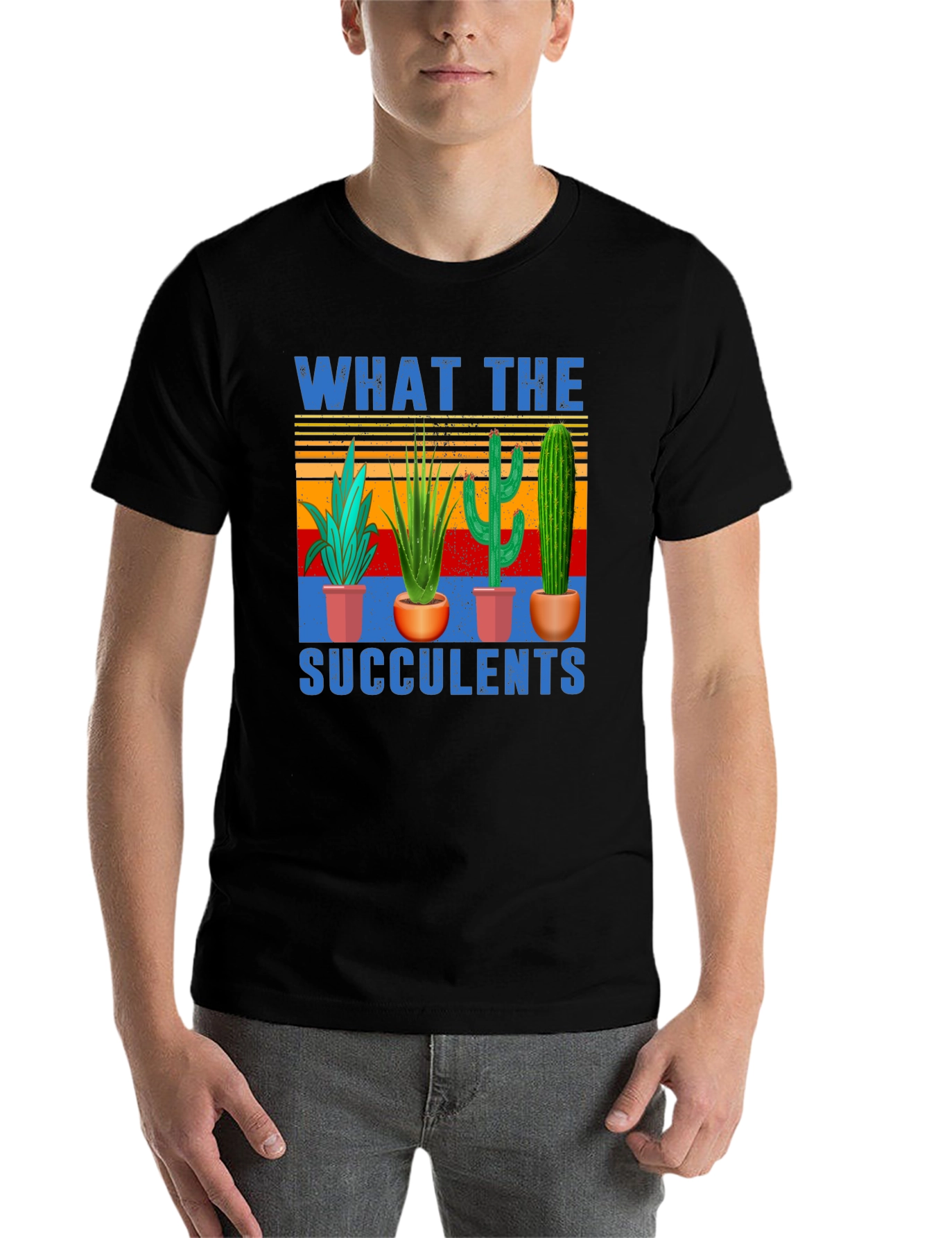 Black What The Succulents T-Shirt | Novelty Graphic Tee view 7