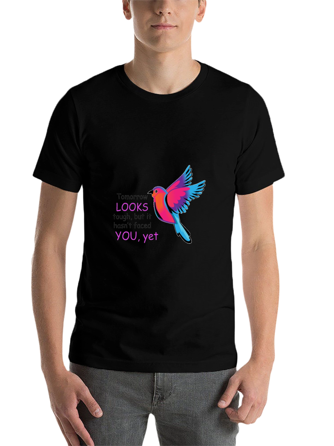 Black Motivational Bird Graphic Black T-Shirt view 7