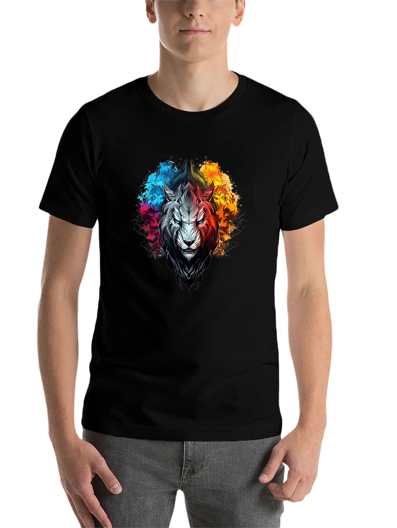 Black Colorful Lion Graphic Print T-Shirt view 7