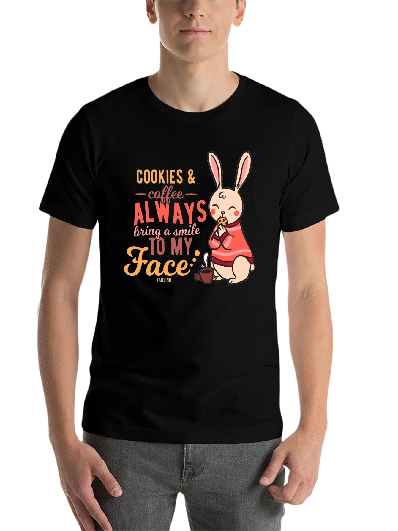 Black Cookies & Coffee T-Shirt - Bunny and Quote Design view 7