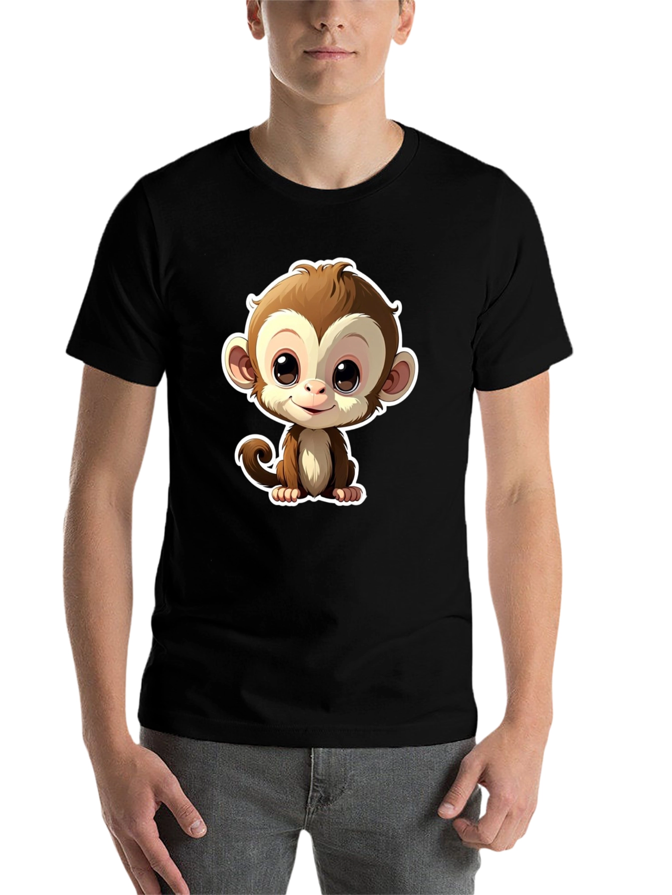 Black Cute Monkey Graphic Tee - Black Casual T-Shirt view 7
