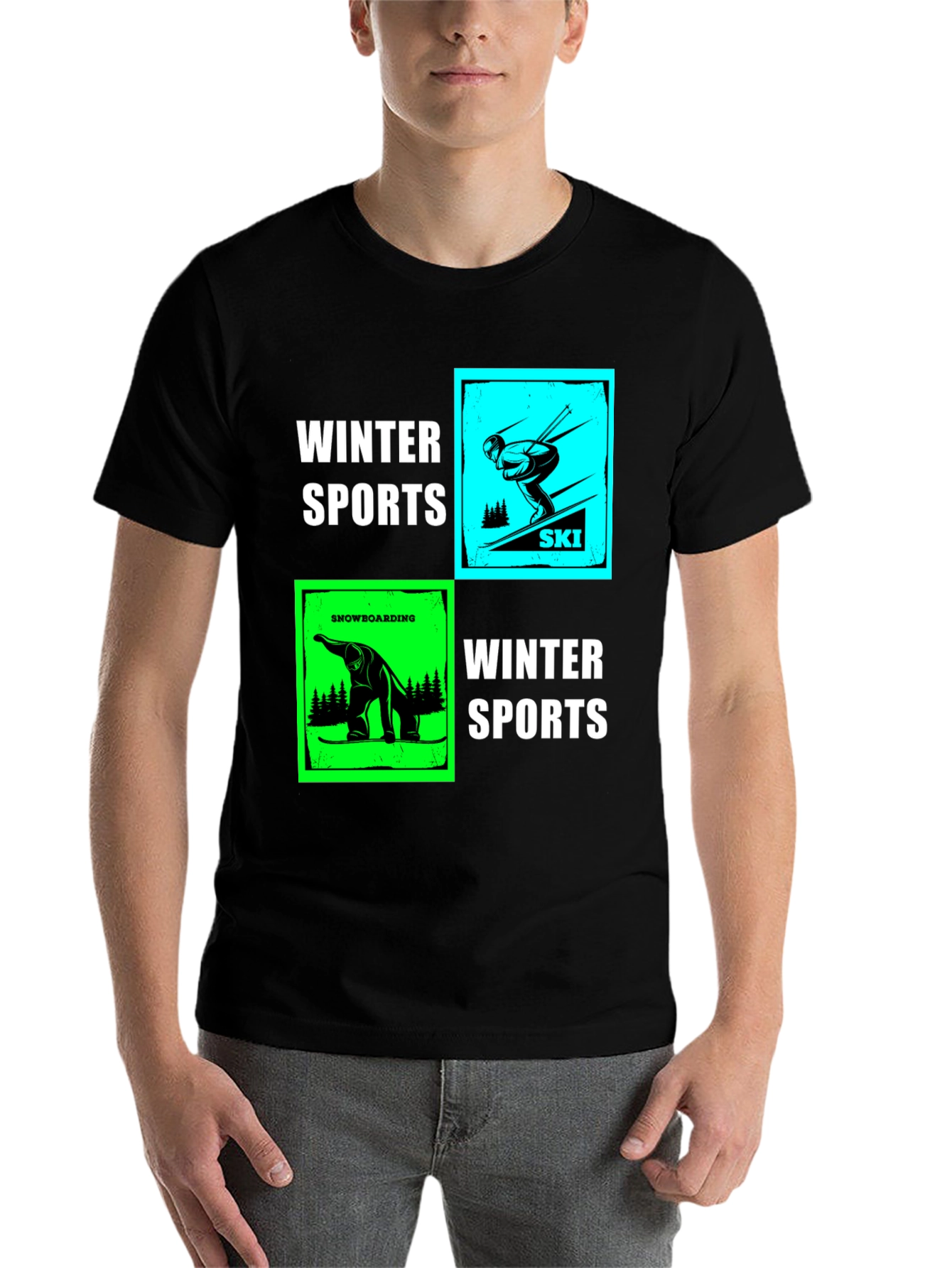 Black Winter Sports Graphic T-Shirt - Skiing & Snowboarding view 7