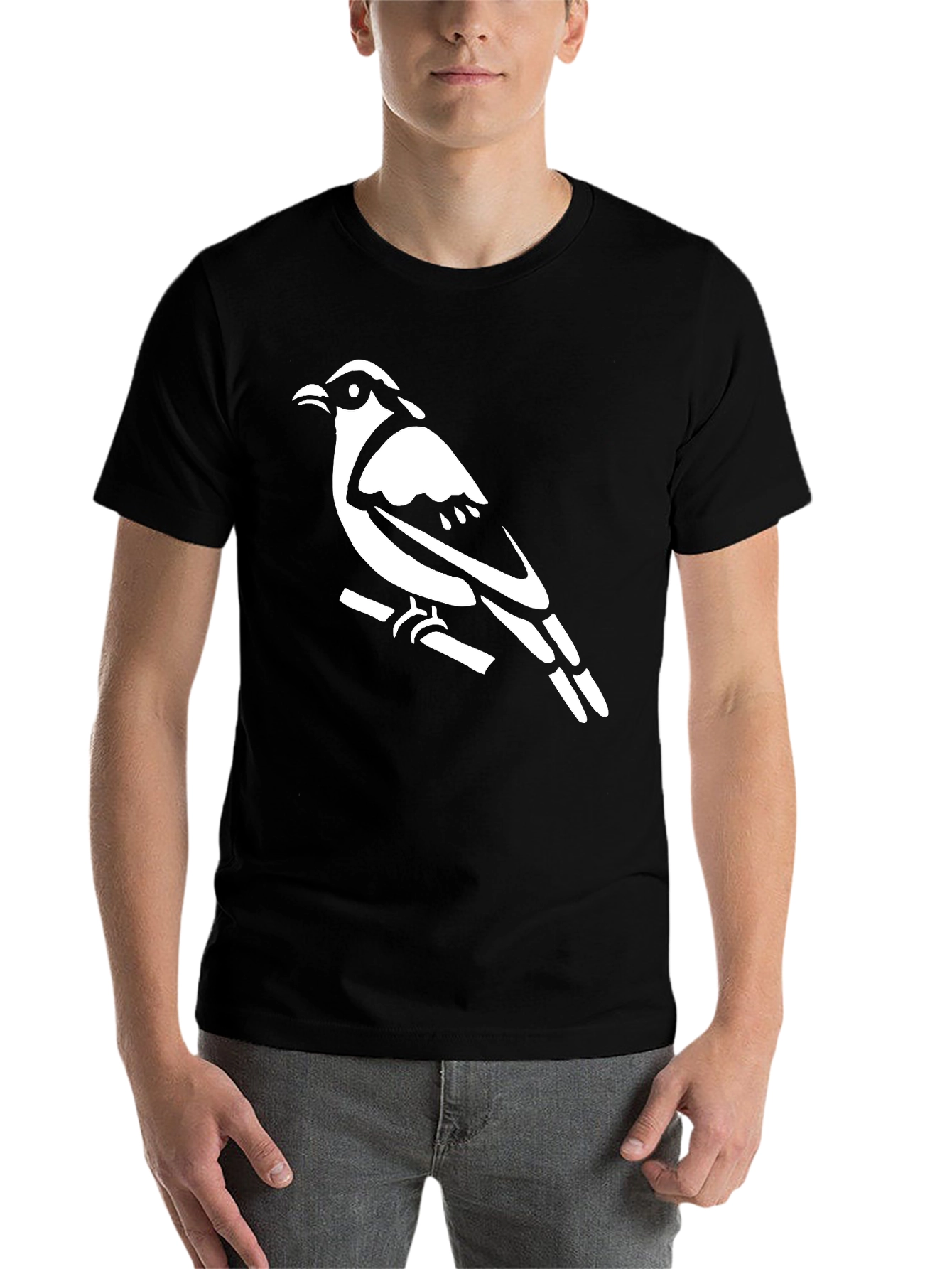 Black Bird on Branch Graphic Tee - Black Cotton Shirt view 7