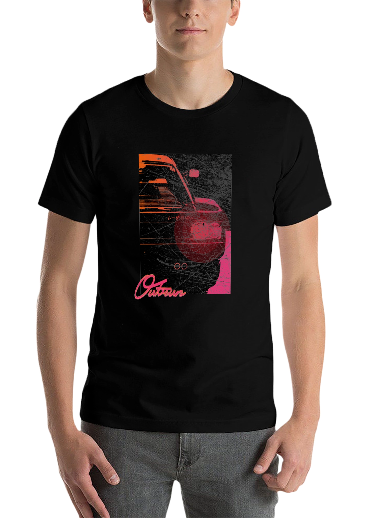 Black Retro Outrun Car Graphic T-Shirt view 7