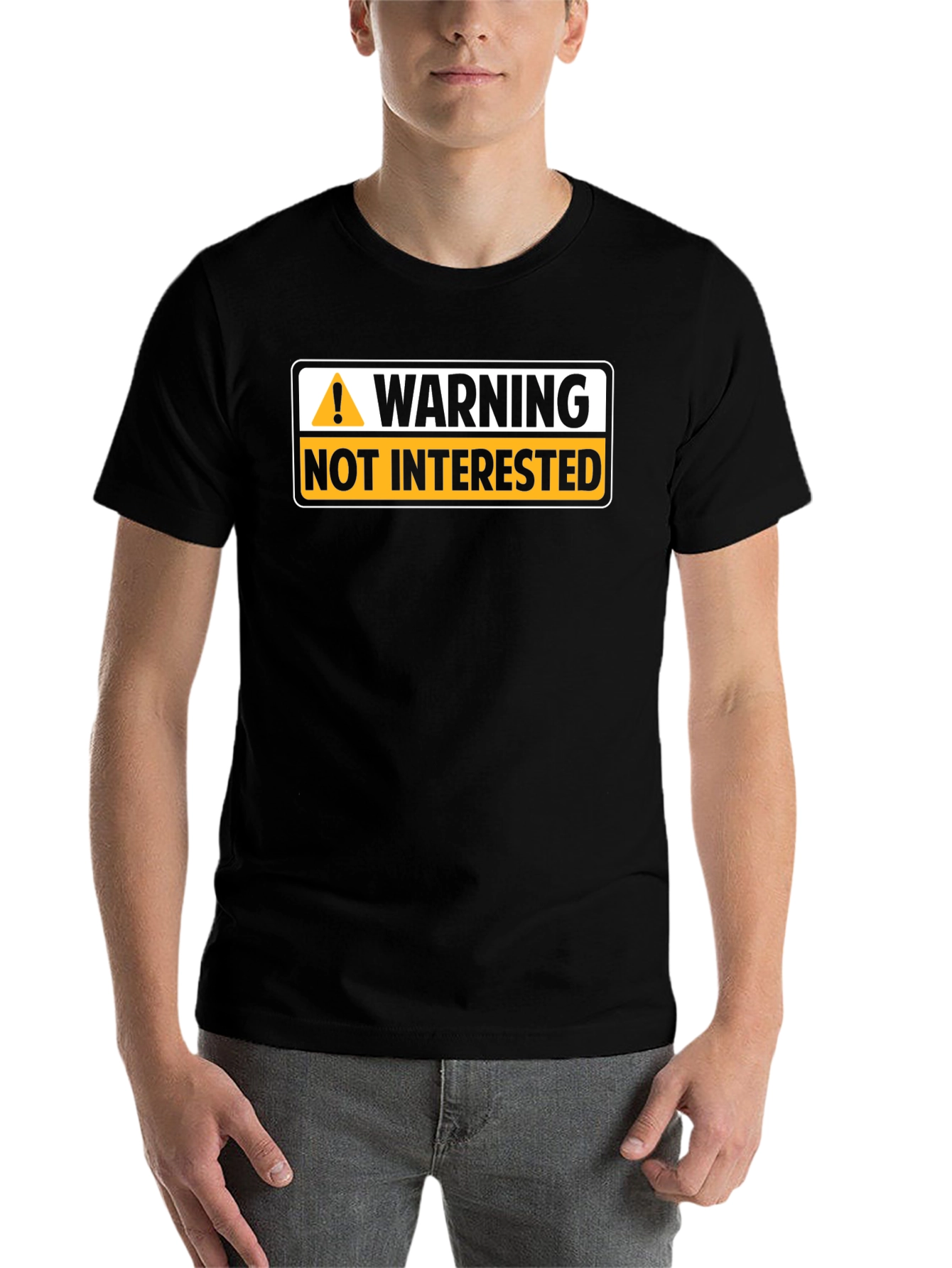 Black Warning Not Interested Graphic T-Shirt view 7
