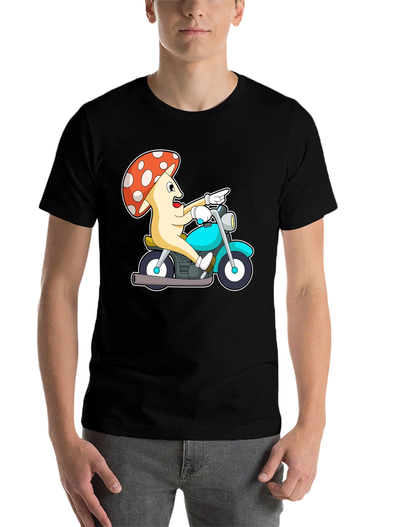 Black Mushroom Rider Graphic Tee - Black Cotton T-Shirt view 7