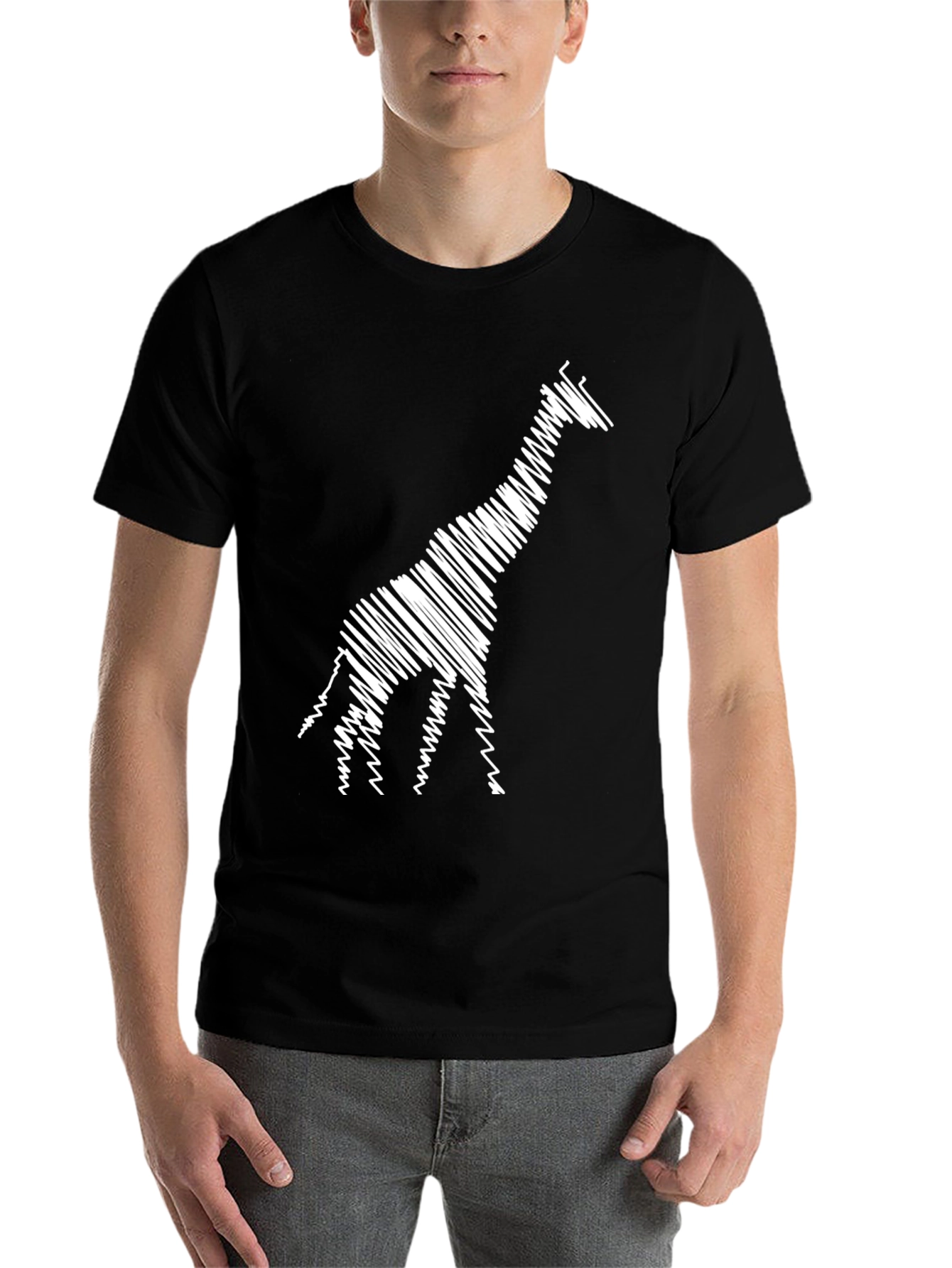 Black Giraffe Scribble Tee - Stylish Animal Print T-Shirt view 7
