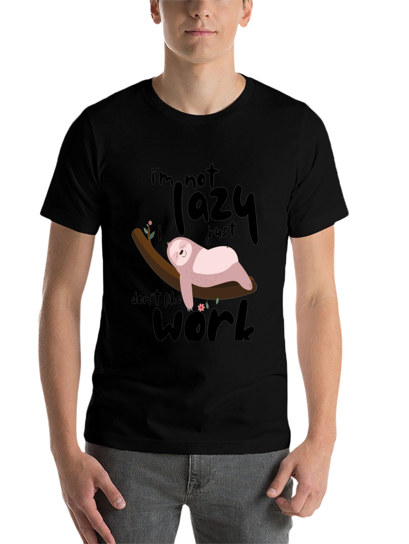 Black Lazy Sloth T-Shirt: Don't Like Work! view 7