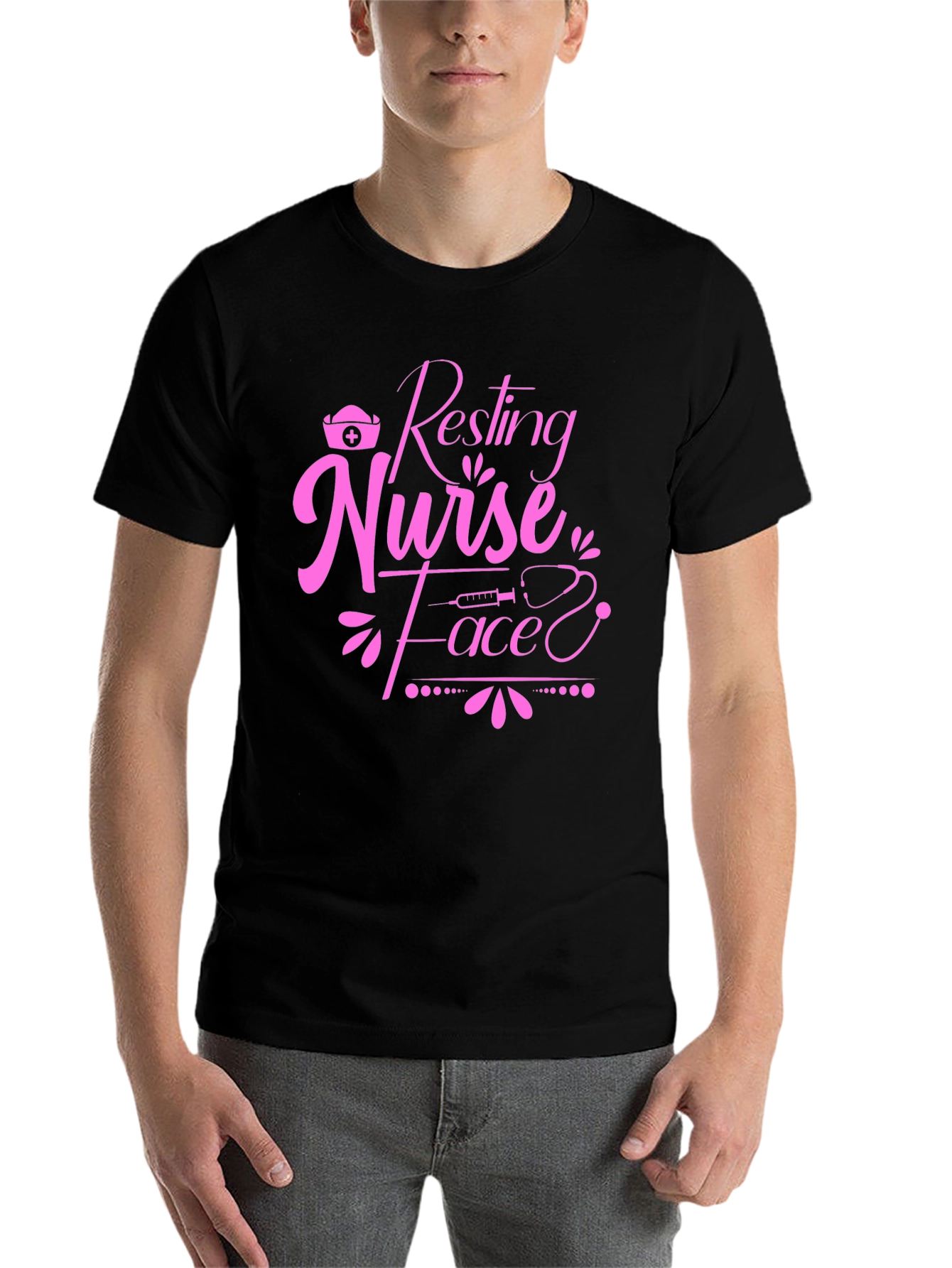 Black Resting Nurse Face T-Shirt - Novelty Graphic Tee view 7