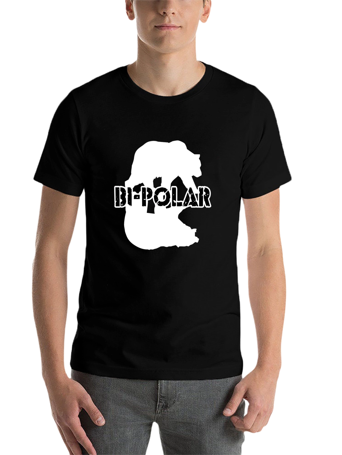 Black Bi-Polar Bear Graphic Print Black T-Shirt view 7