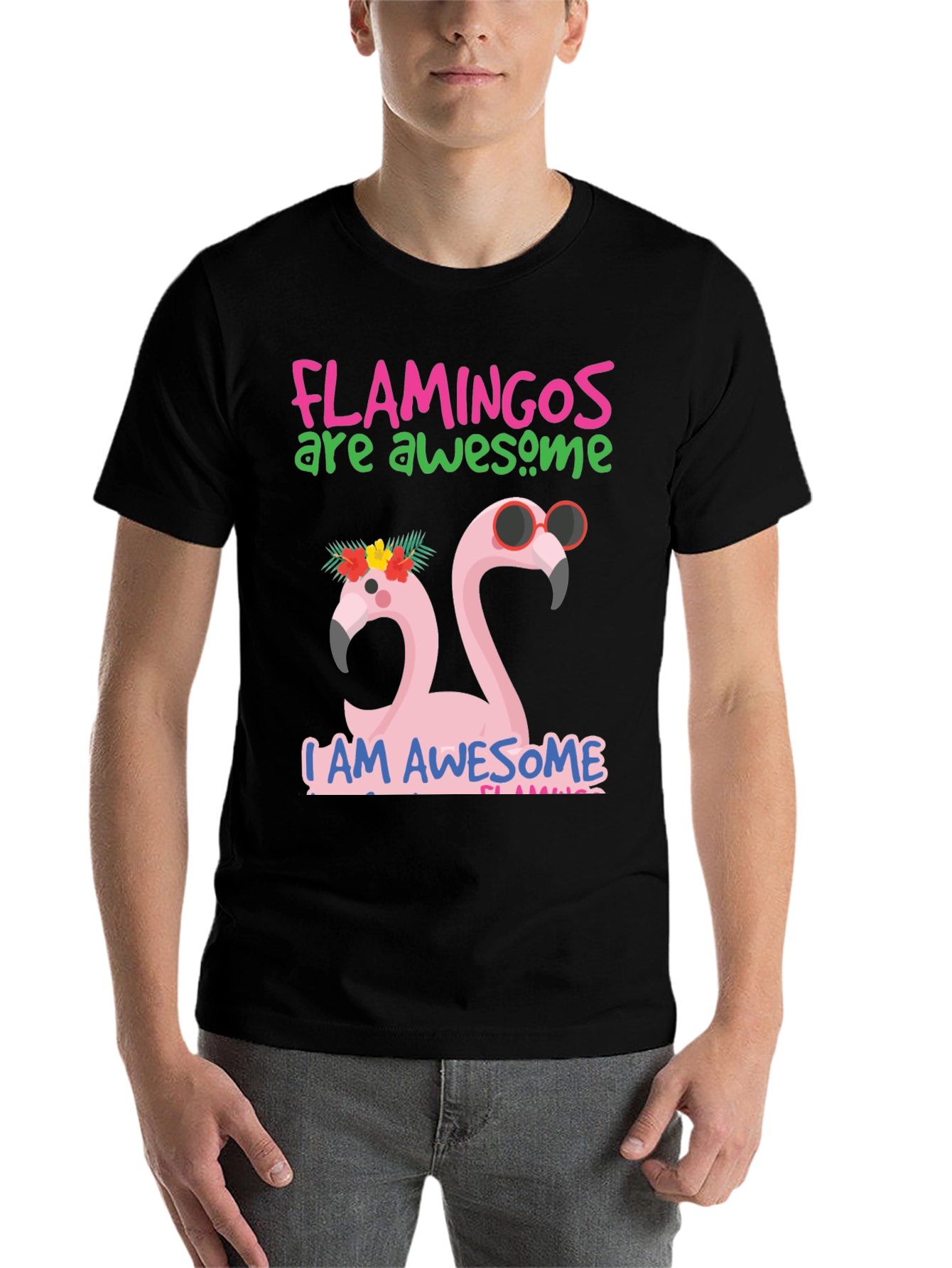 Black Awesome Flamingo Graphic T-Shirt view 7
