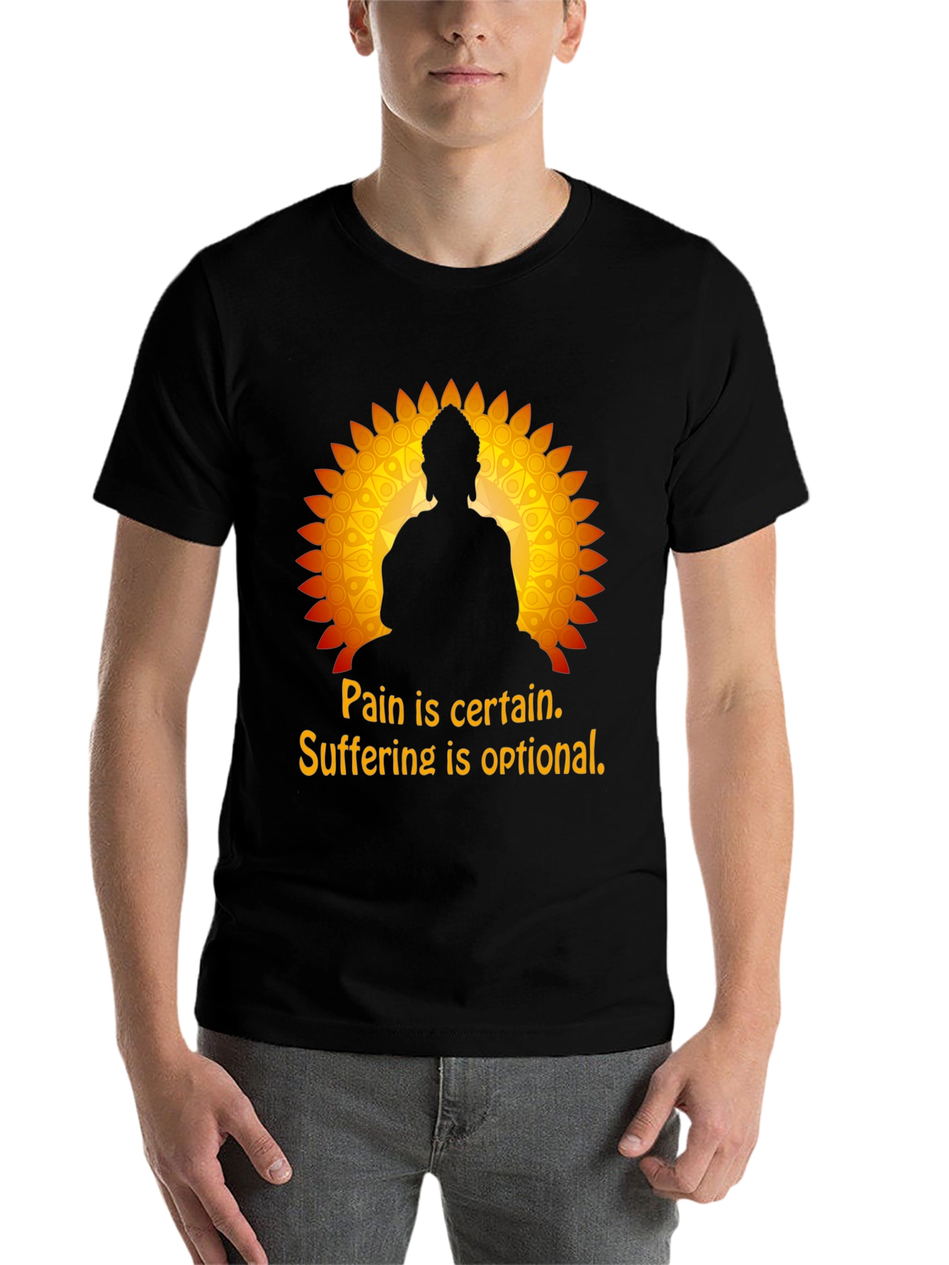 Black Pain and Suffering Buddha Graphic T-Shirt view 7