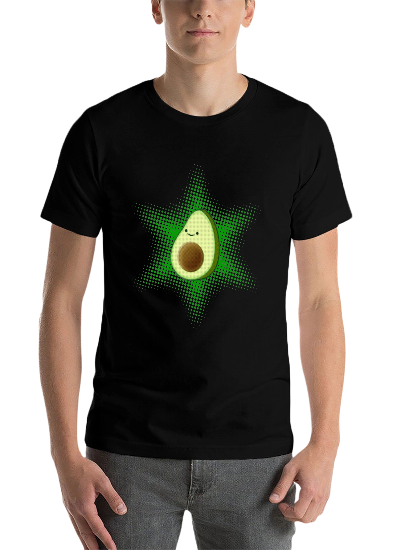 Black Funny Avocado Star T-Shirt - Black view 7