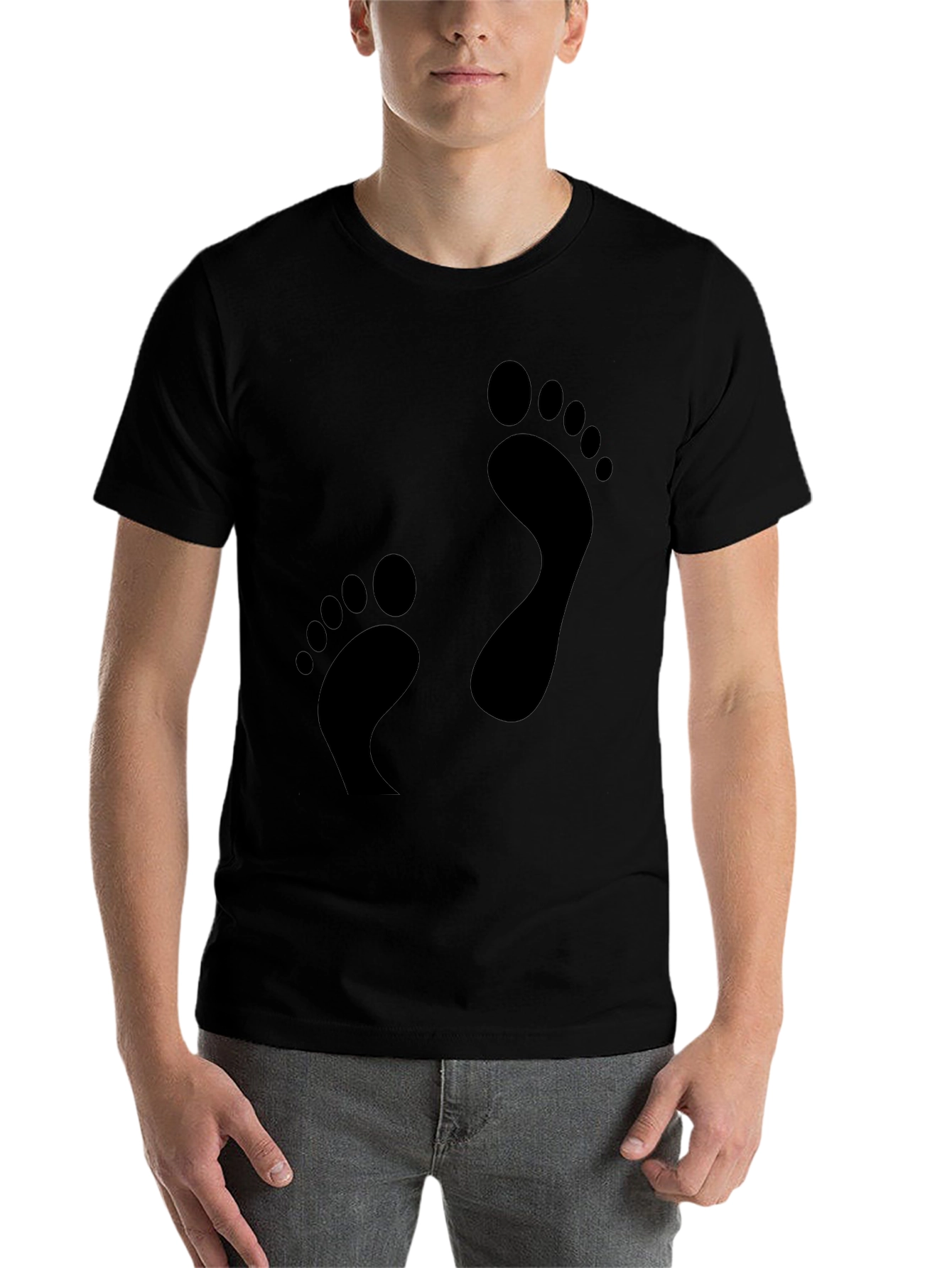 Black Footprint Black T-Shirt - Fun Casual Tee view 7