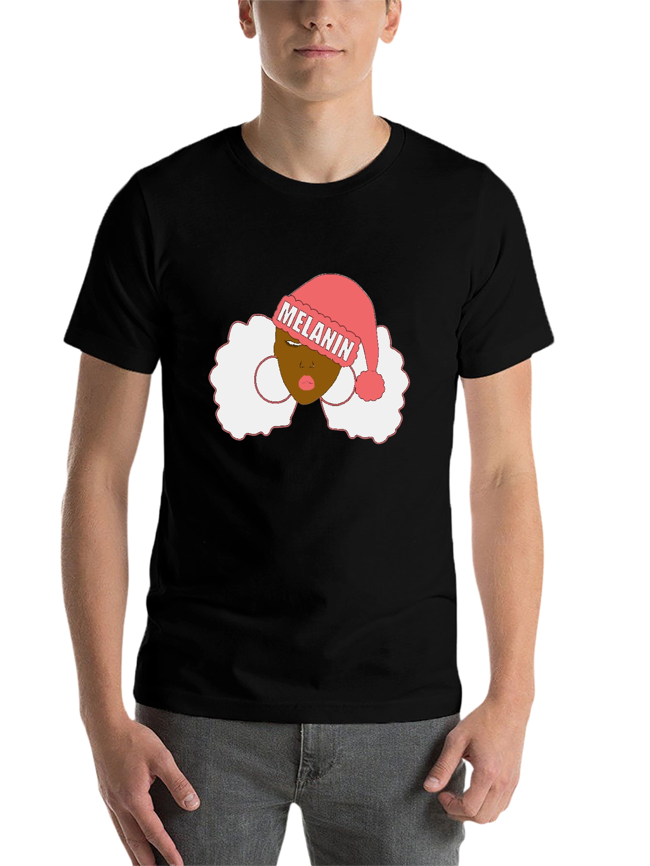 Black Melanin Santa Hat Black Graphic Tee view 7