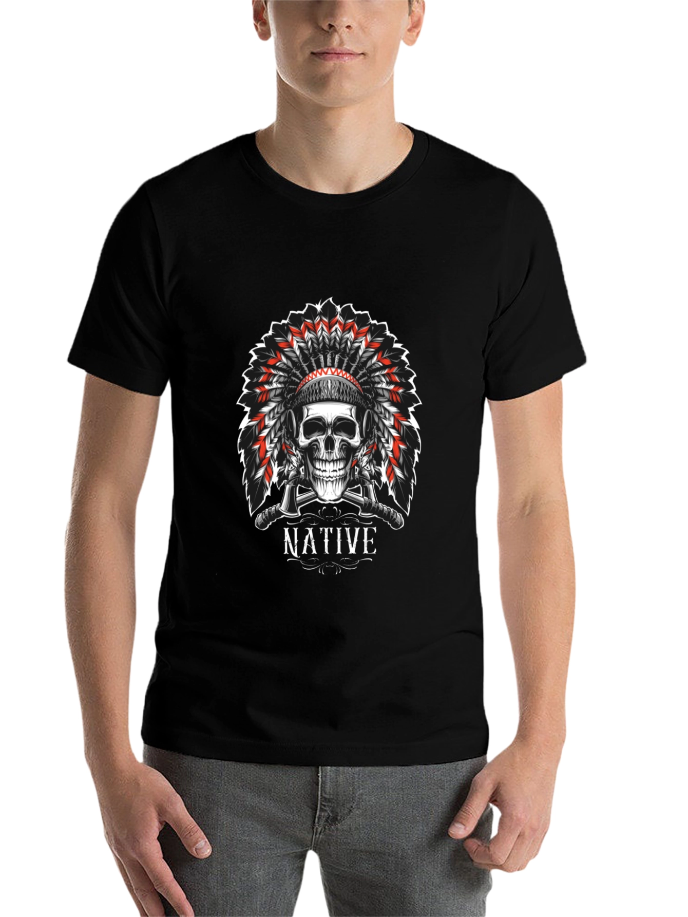 Black Native Skull Graphic Tee - Black view 7