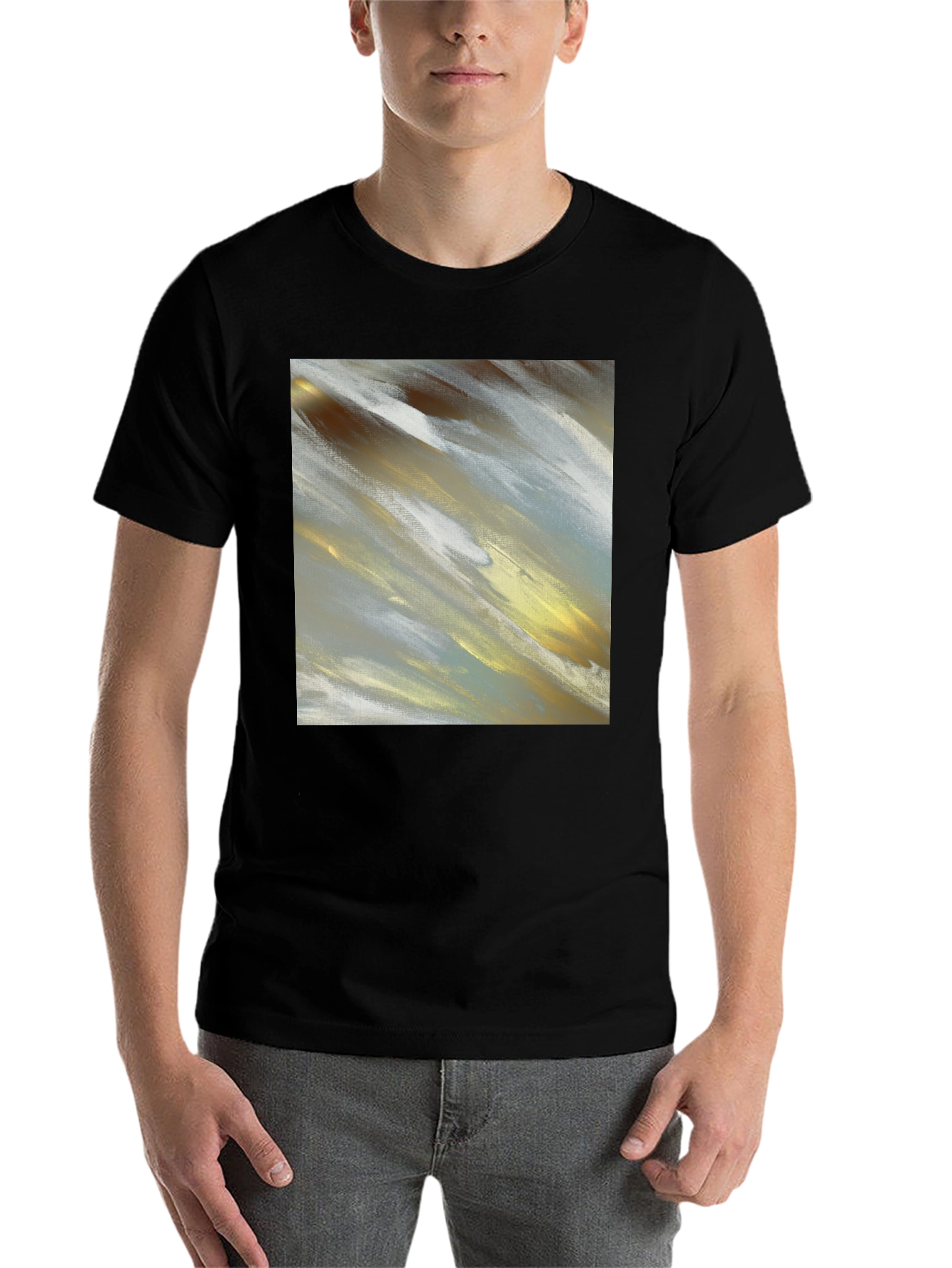 Black Abstract Art T-Shirt - Modern Brushstroke Design view 7