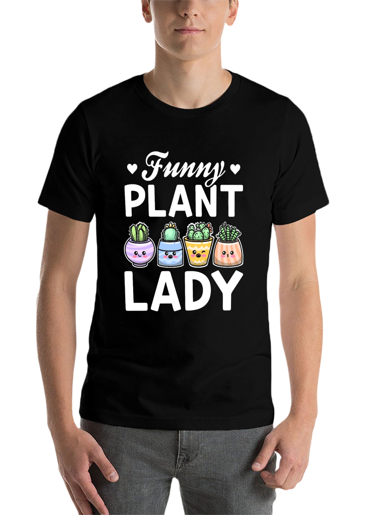 Black Funny Plant Lady T-Shirt - Cute Cactus Graphic Tee view 7