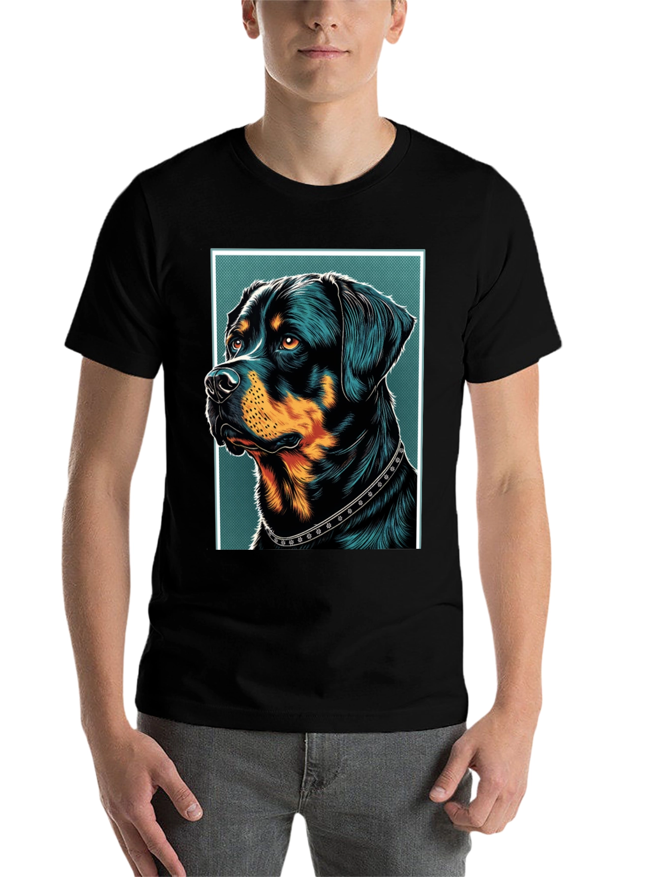 Black Rottweiler Graphic Print Black T-Shirt view 7