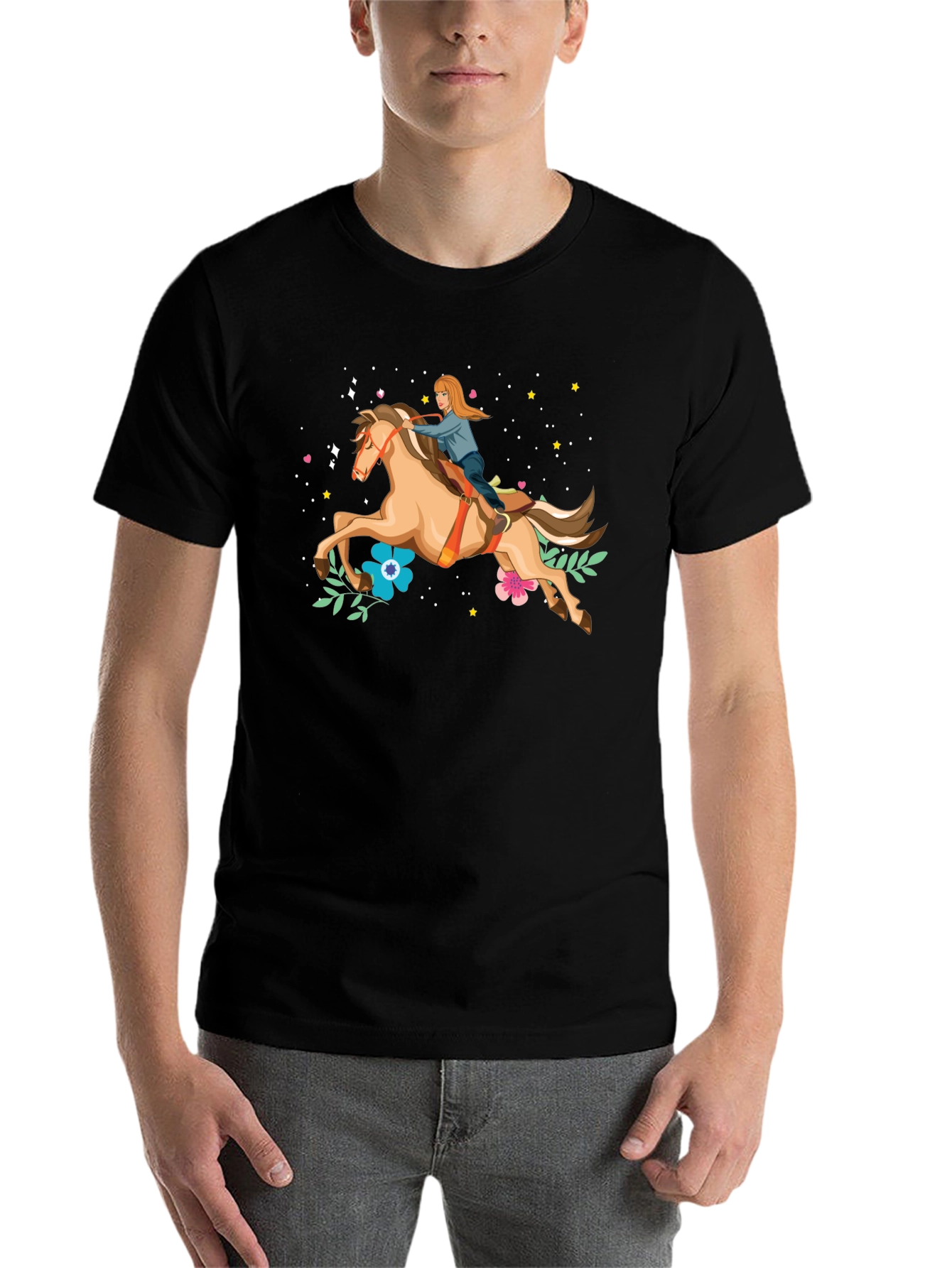 Horse Riding Graphic Tee - Black Unisex T-Shirt - 7