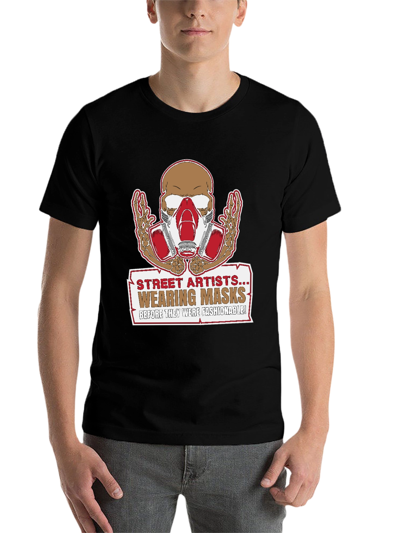 Street Artist Mask Skeleton Graphic T-Shirt - 7