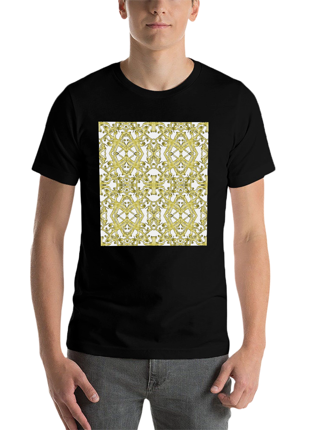 Black Gold Patterned Black T-Shirt view 7