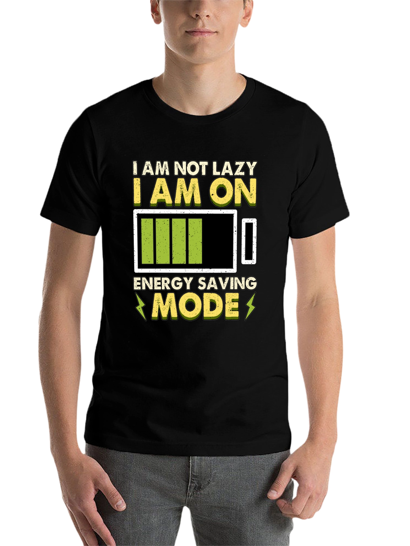 Black Energy Saving Mode Graphic Tee - Lazy Humor T-Shirt view 7