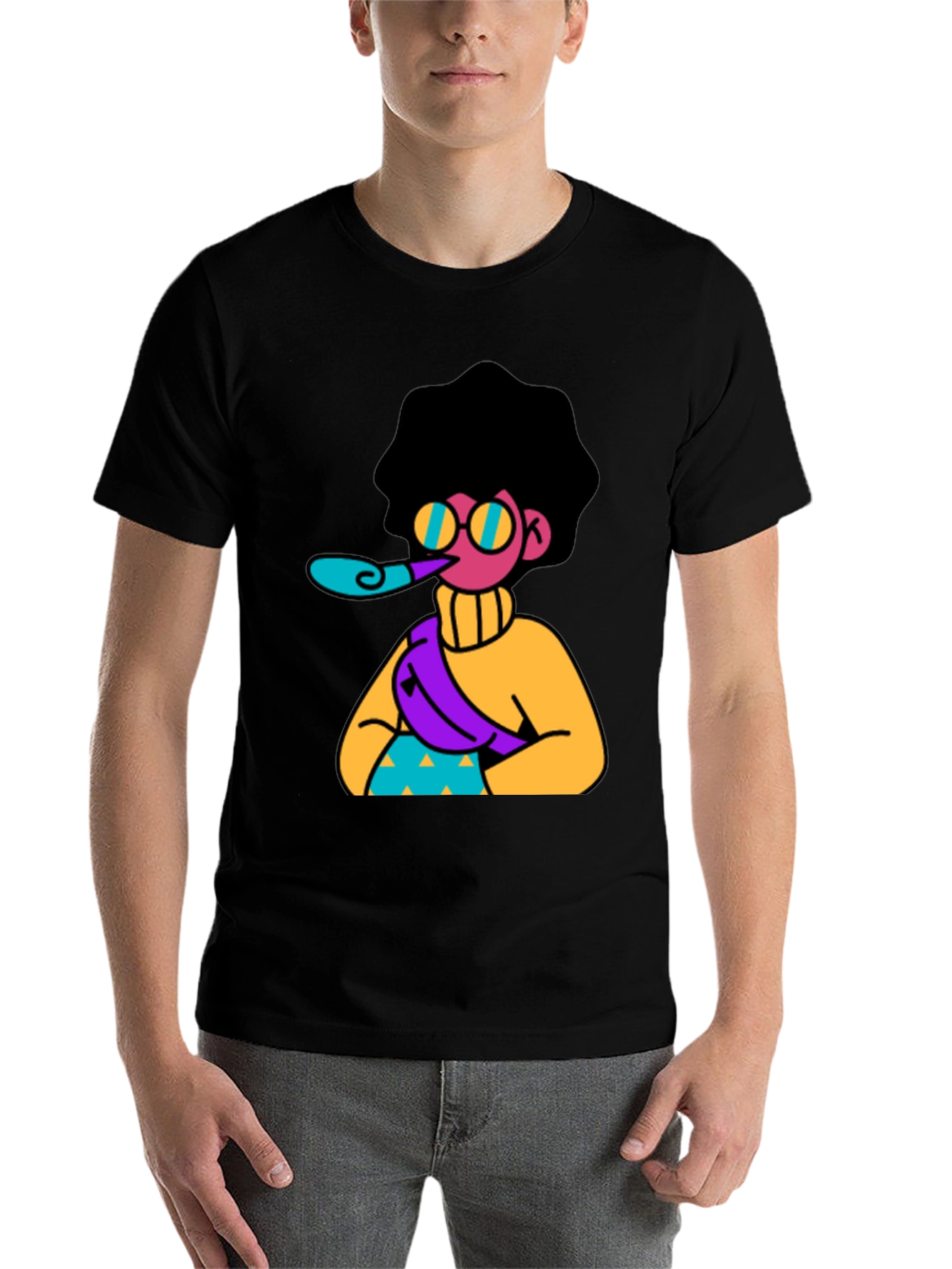 Black Fun Cartoon Graphic T-Shirt - Black view 7