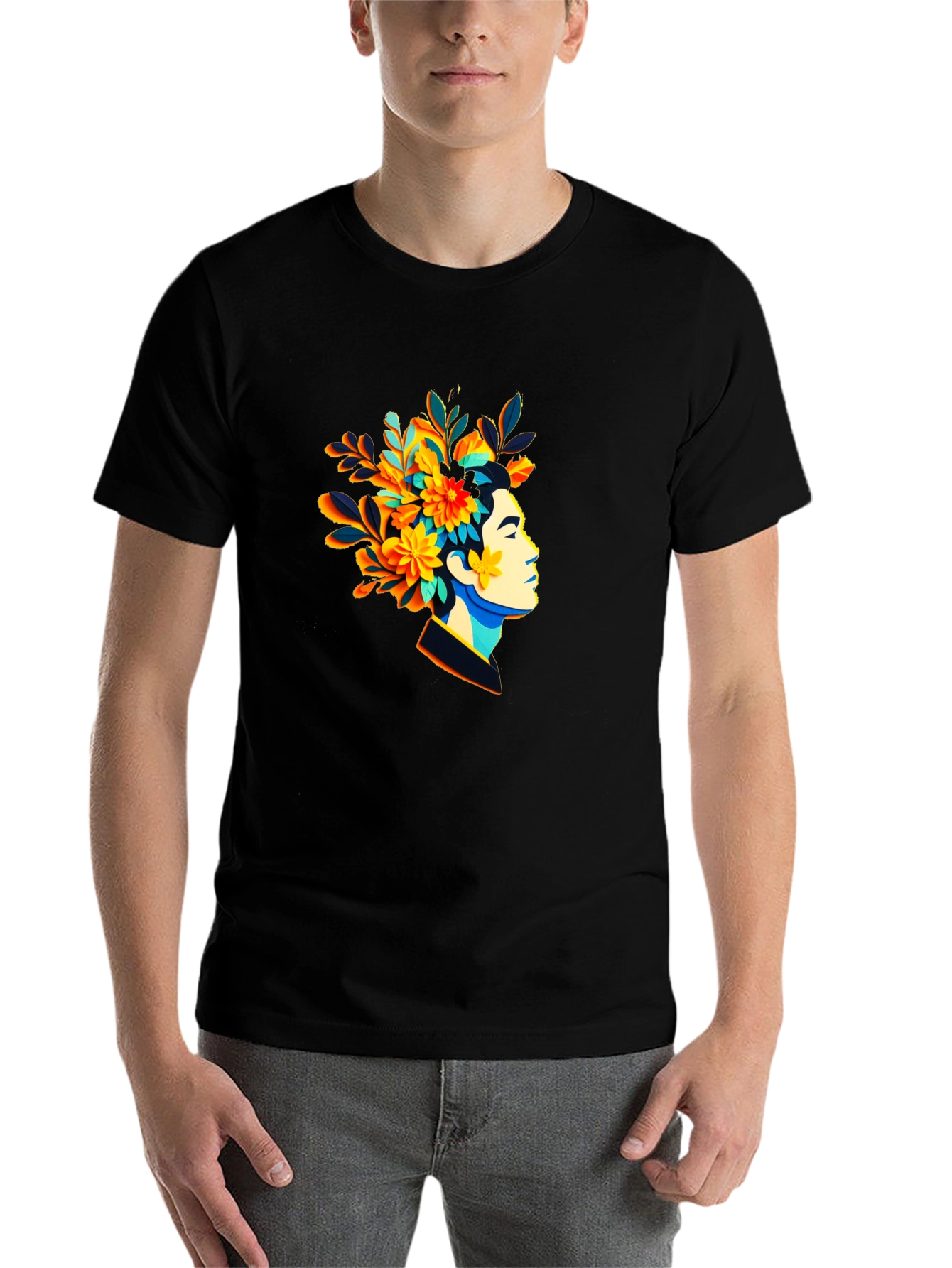 Black Floral Head T-Shirt - Unique Graphic Tee view 7