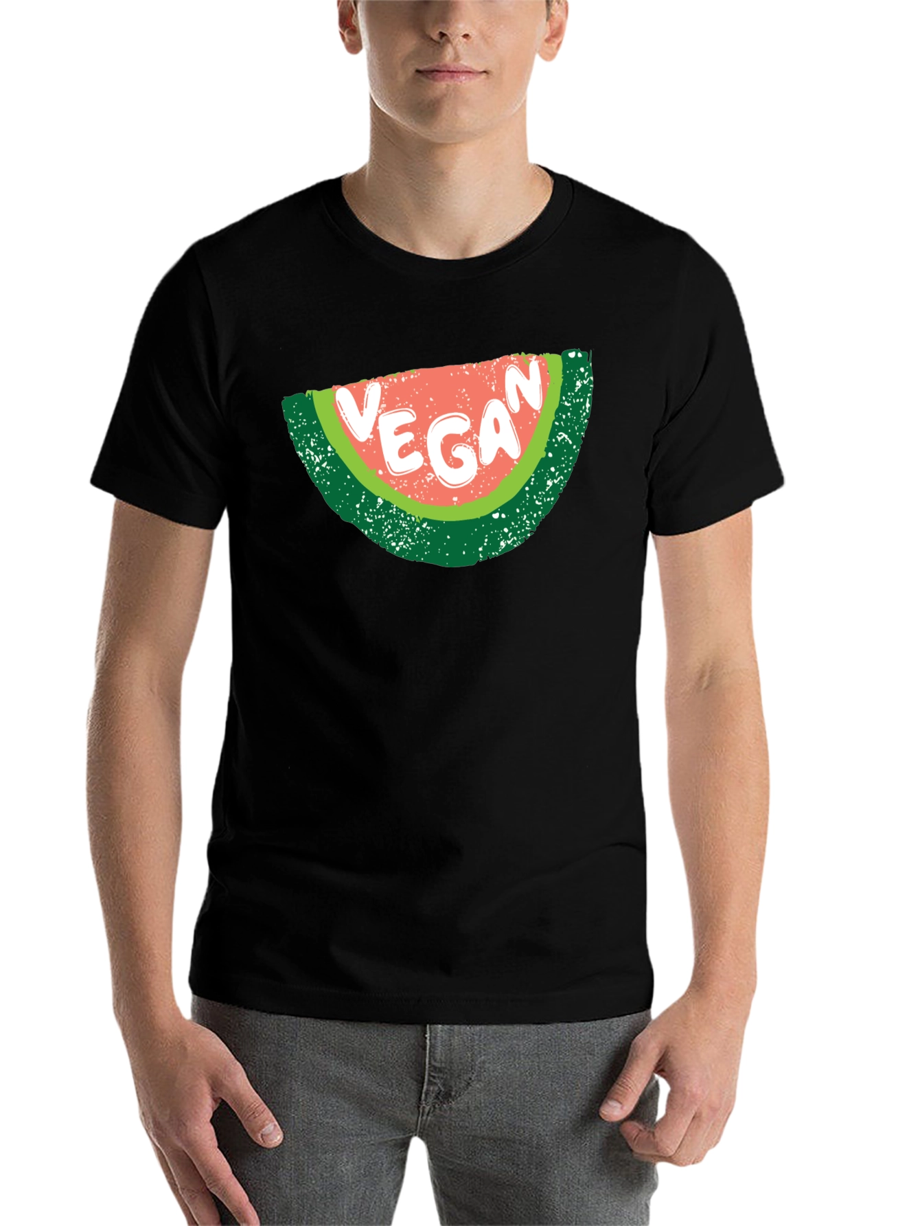 Black Vegan Watermelon Graphic T-Shirt - Unisex Black Tee view 7