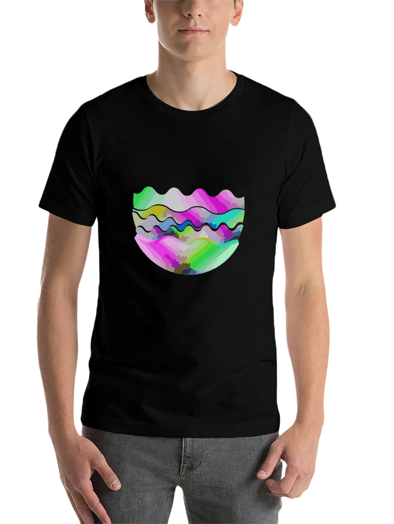 Black Abstract Wave Graphic Tee - Modern Design view 7