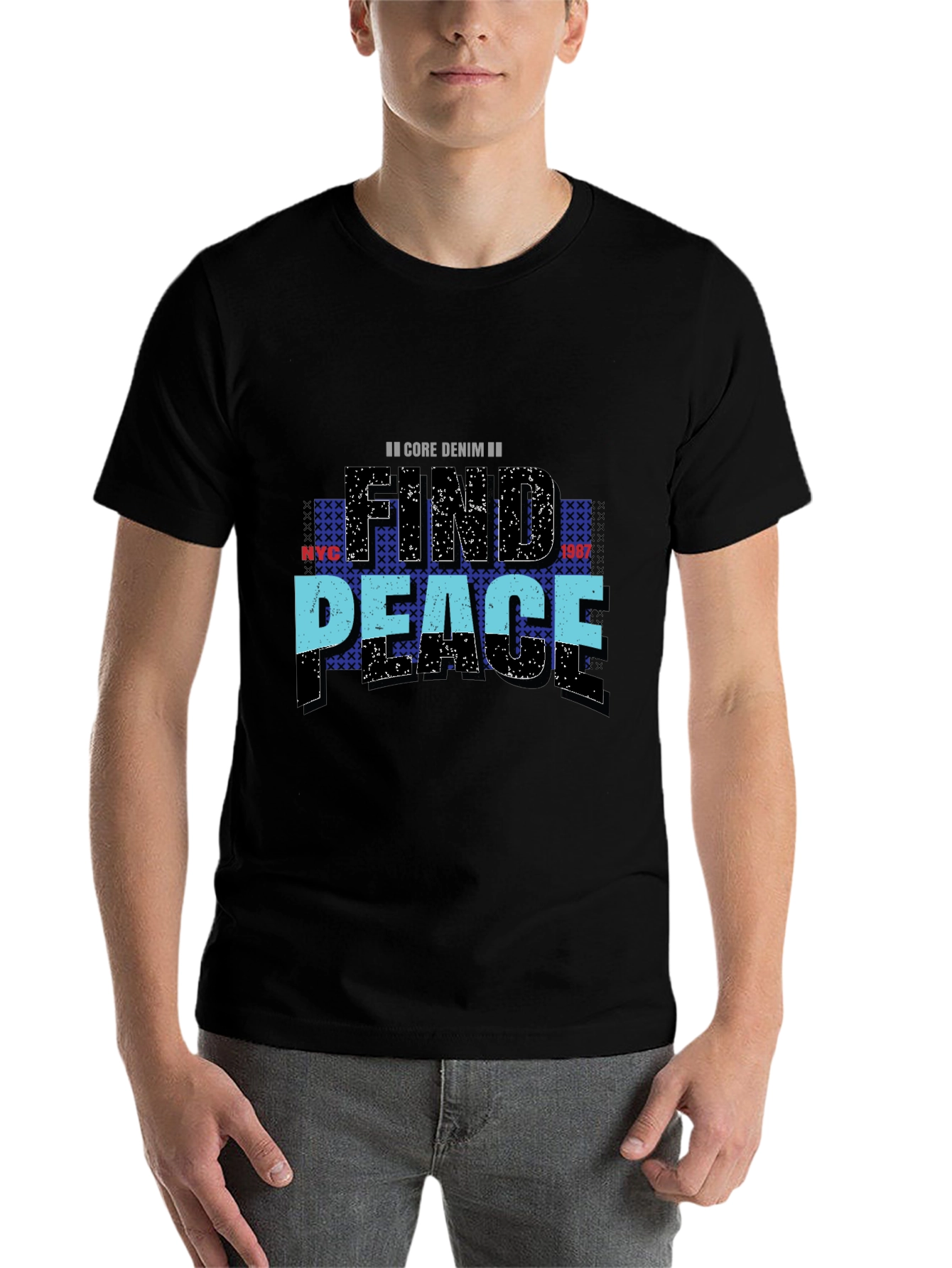 Black Find Peace Core Denim Graphic Tee view 7