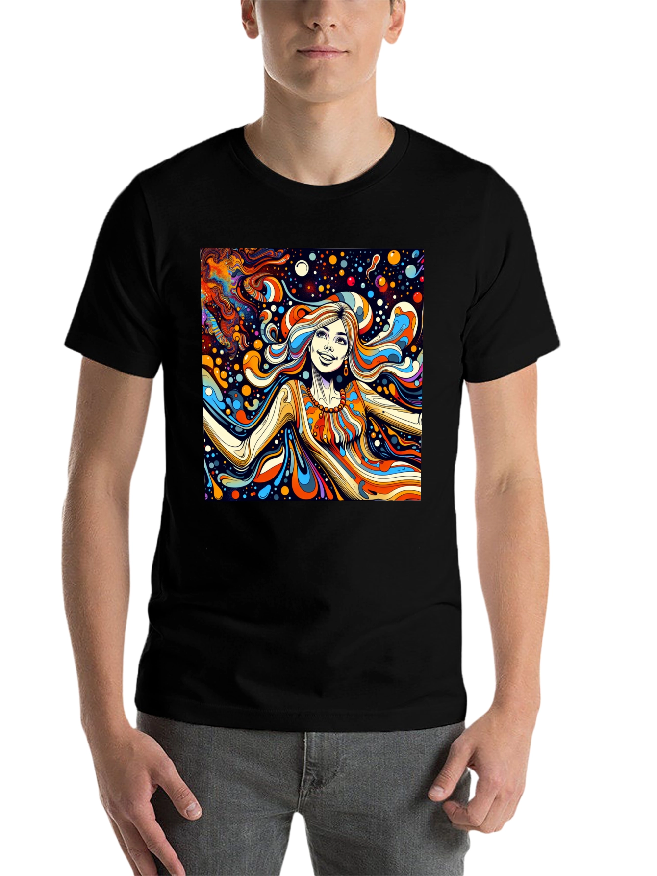 Black Psychedelic Art Tee: Vibrant Retro Style view 7