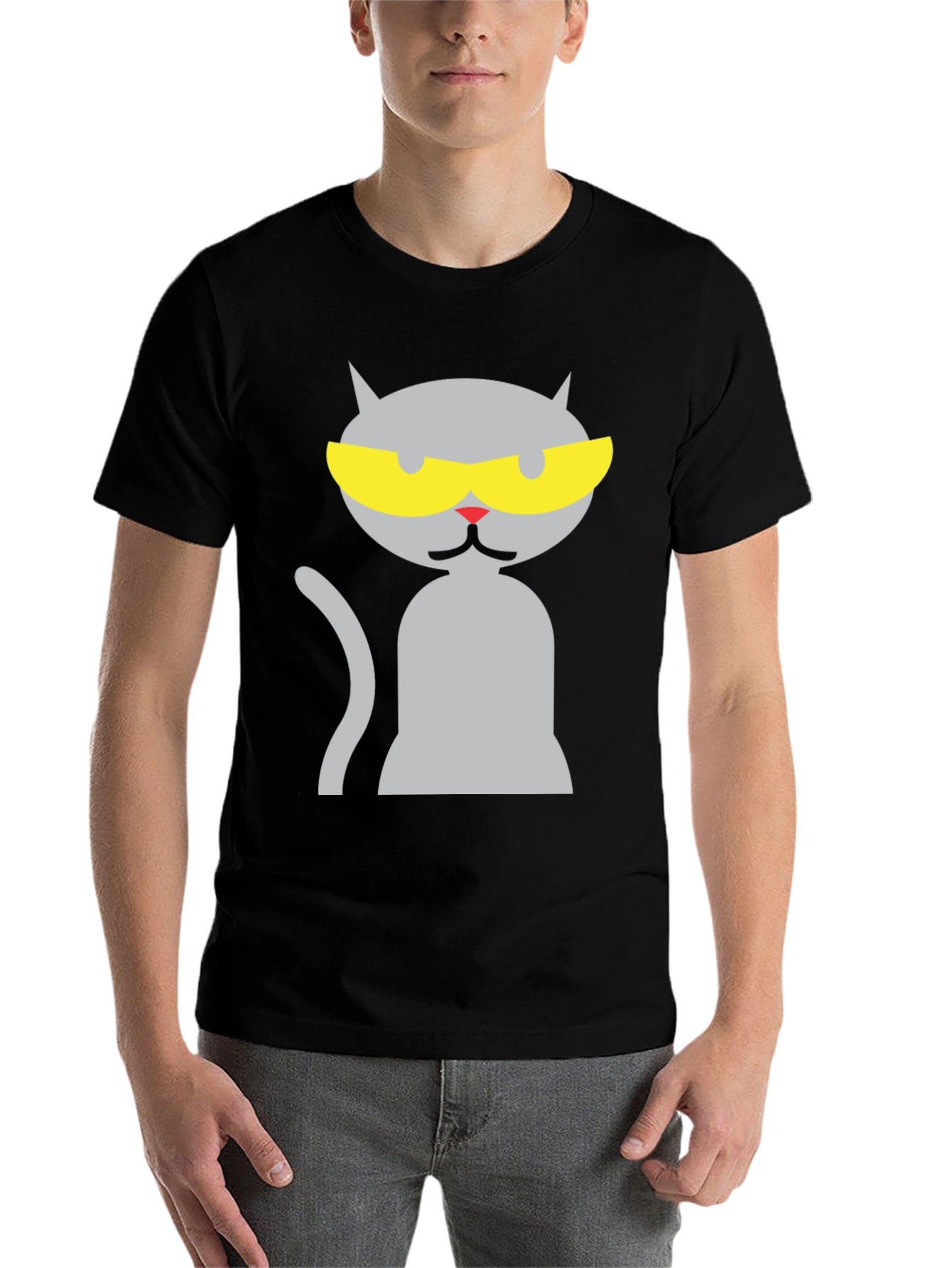 Black Cool Cat Graphic Tee - Black Cotton Blend Shirt view 7