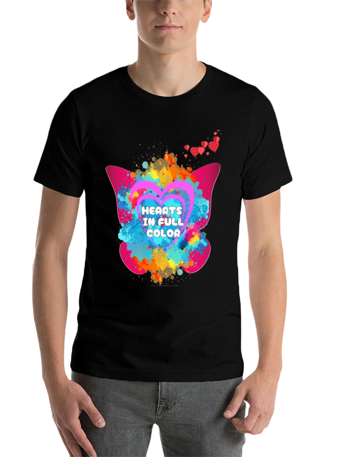 Black Hearts in Full Color Graphic T-Shirt view 7