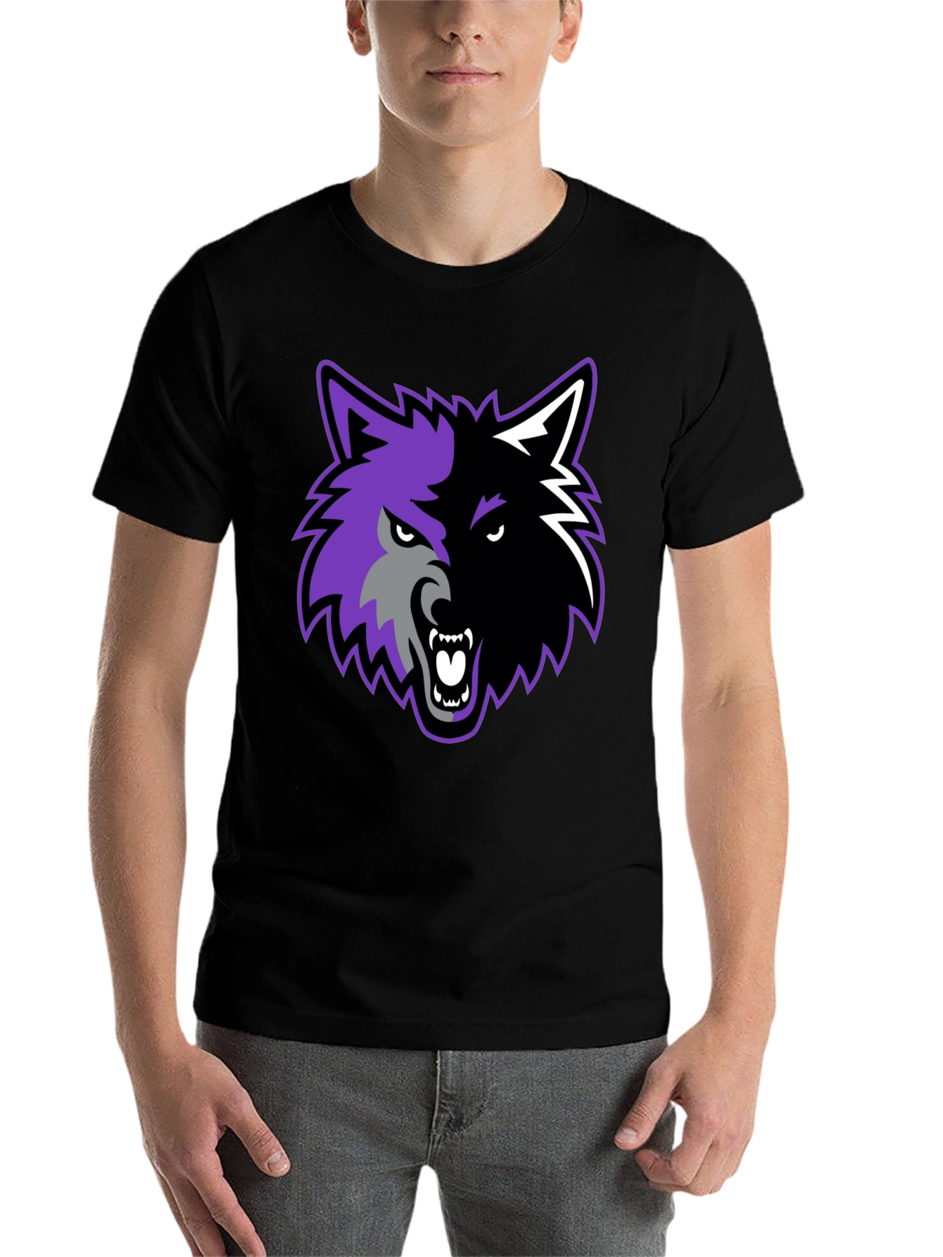 Black Two-Tone Wolf Graphic Tee view 7