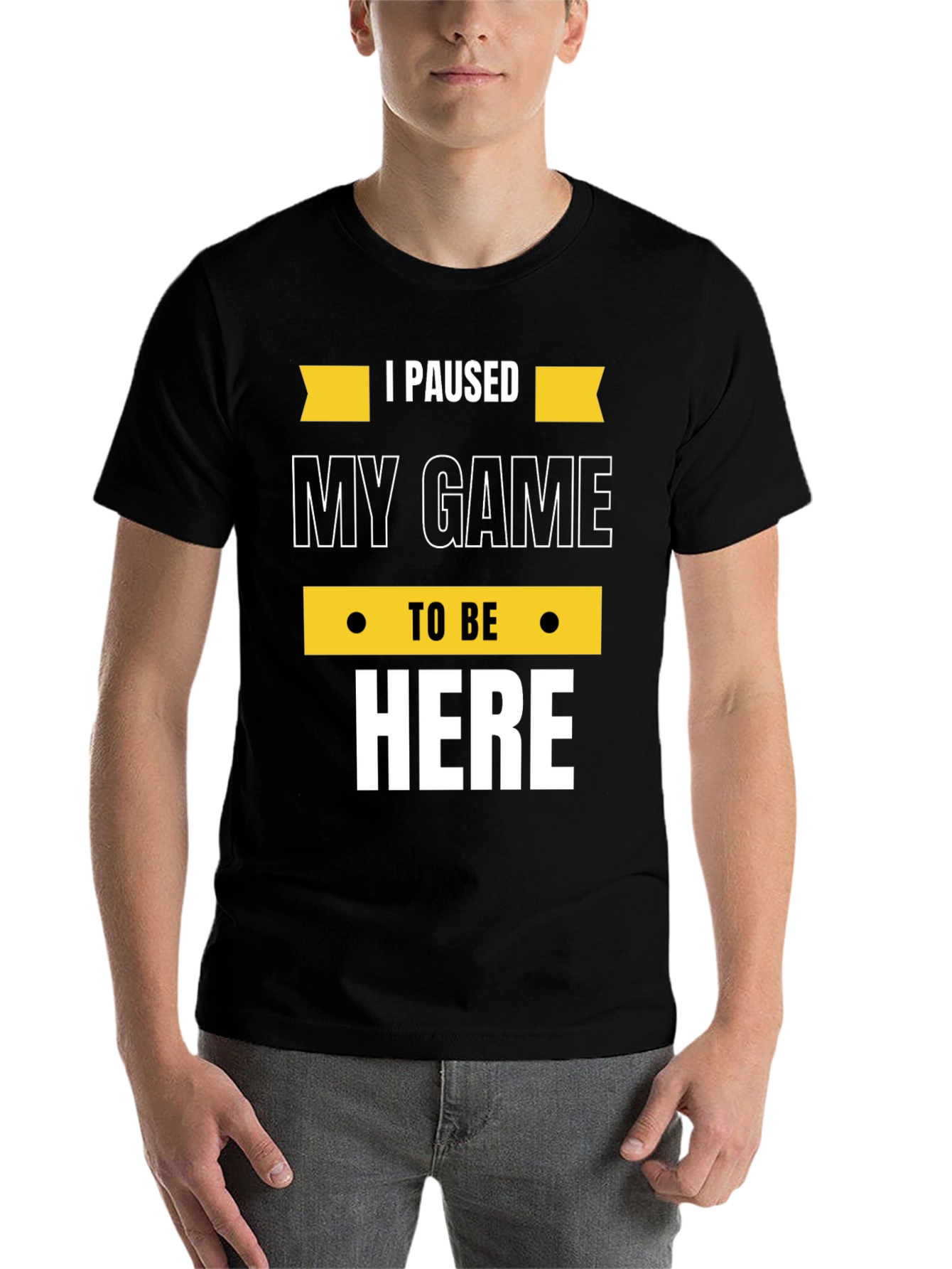 Black Gamer Tee: "I Paused My Game to Be Here" - Black Cotton T-Shirt view 7