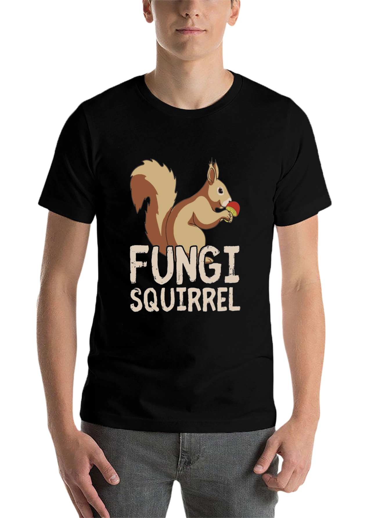 Black Fungi Squirrel Graphic Tee - Unique Humor T-Shirt view 7