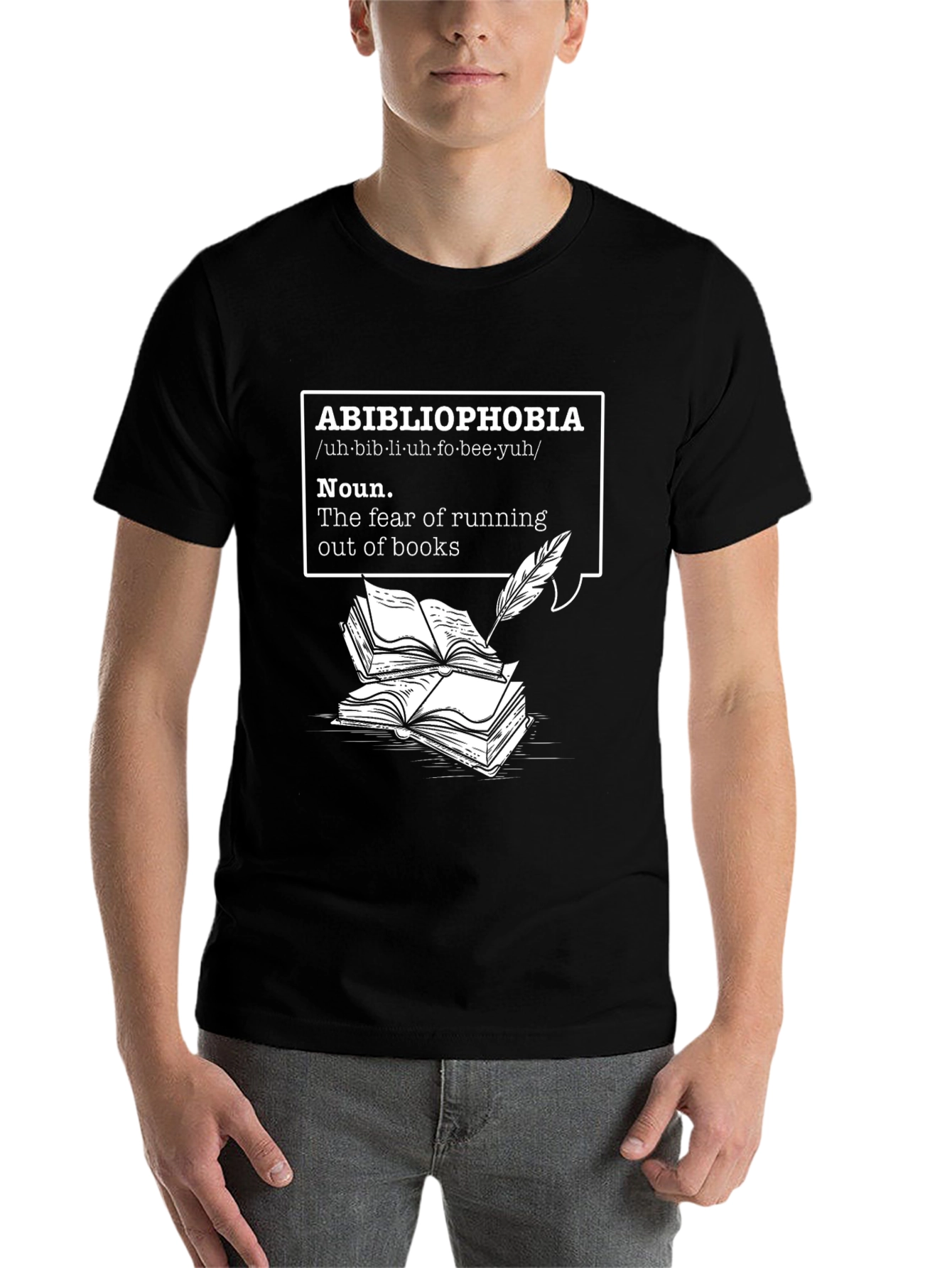 Black Abibliophobia T-Shirt - Fear of Running Out of Books view 7